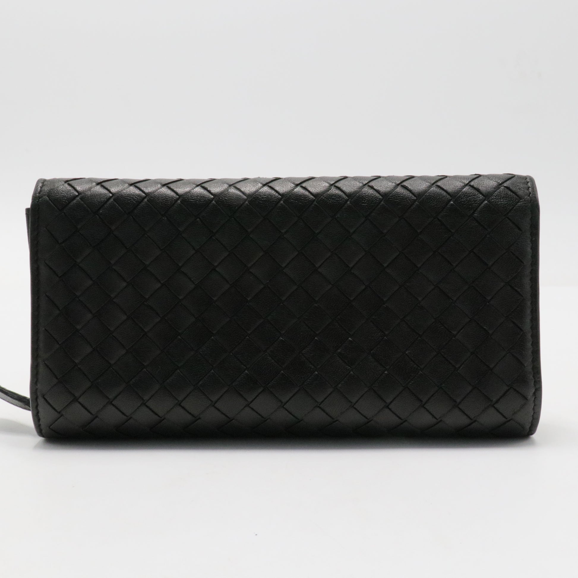 Black Intrecciato Leather Flap Continental Wallet