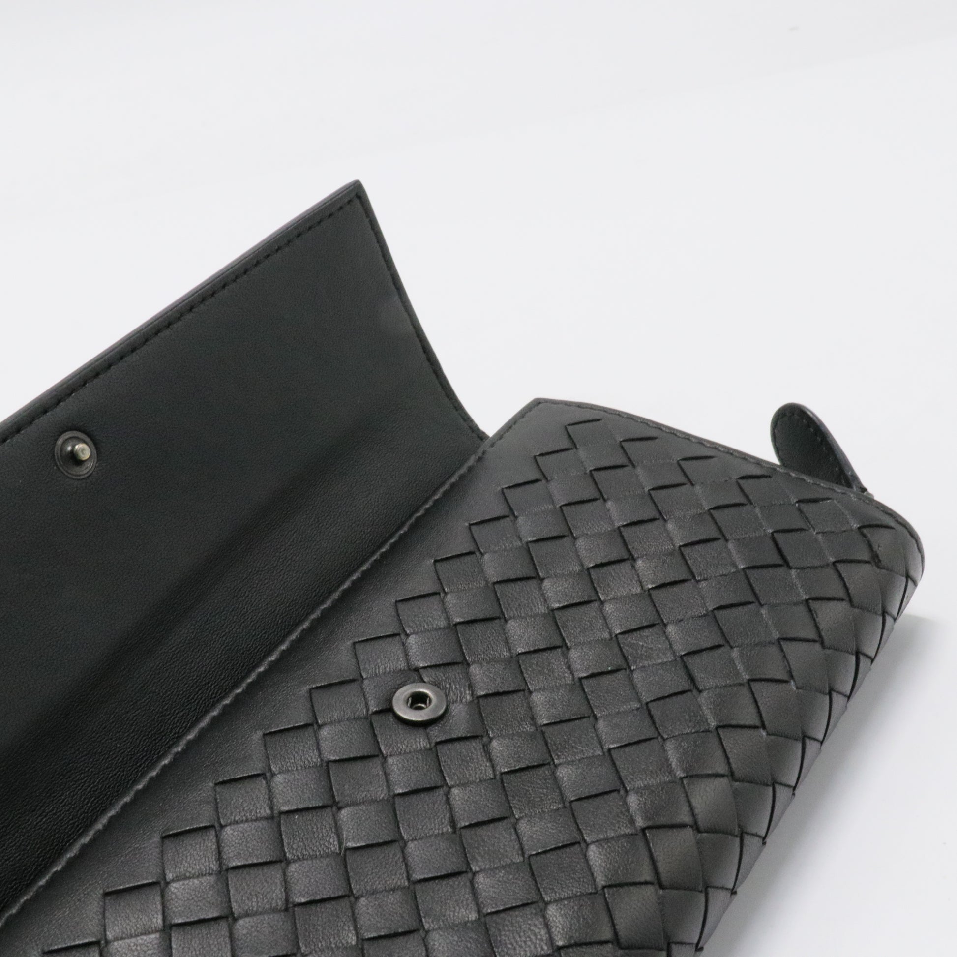 Black Intrecciato Leather Flap Continental Wallet