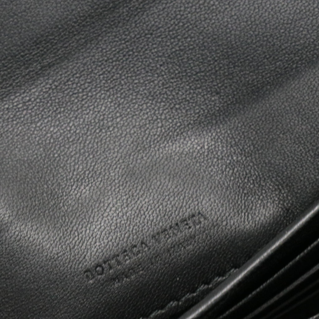 Black Intrecciato Leather Flap Continental Wallet