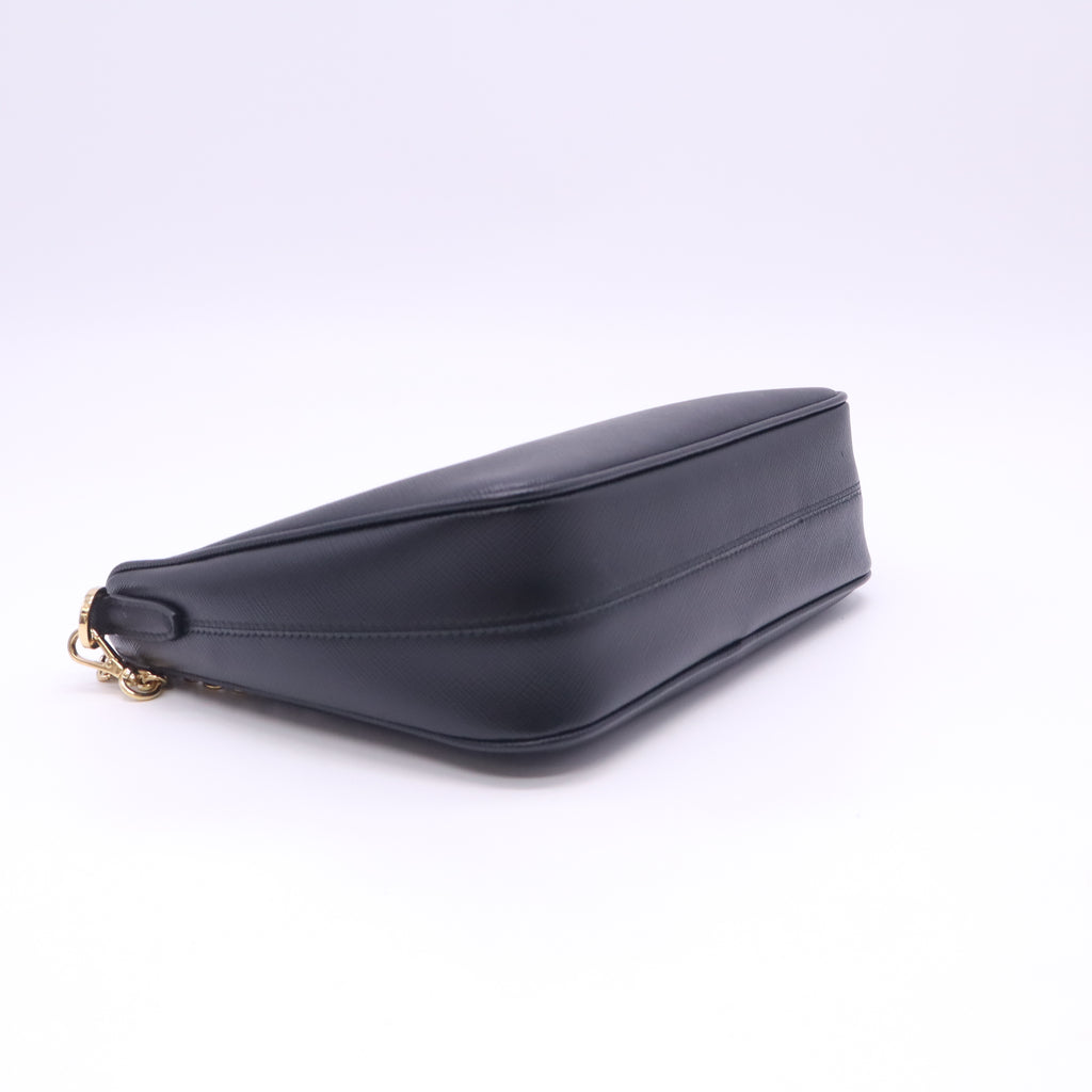 Prada Re-Edition 2005 Saffiano Leather Mini Hobo Bag Black Gold Hardware Twins LDZ1119