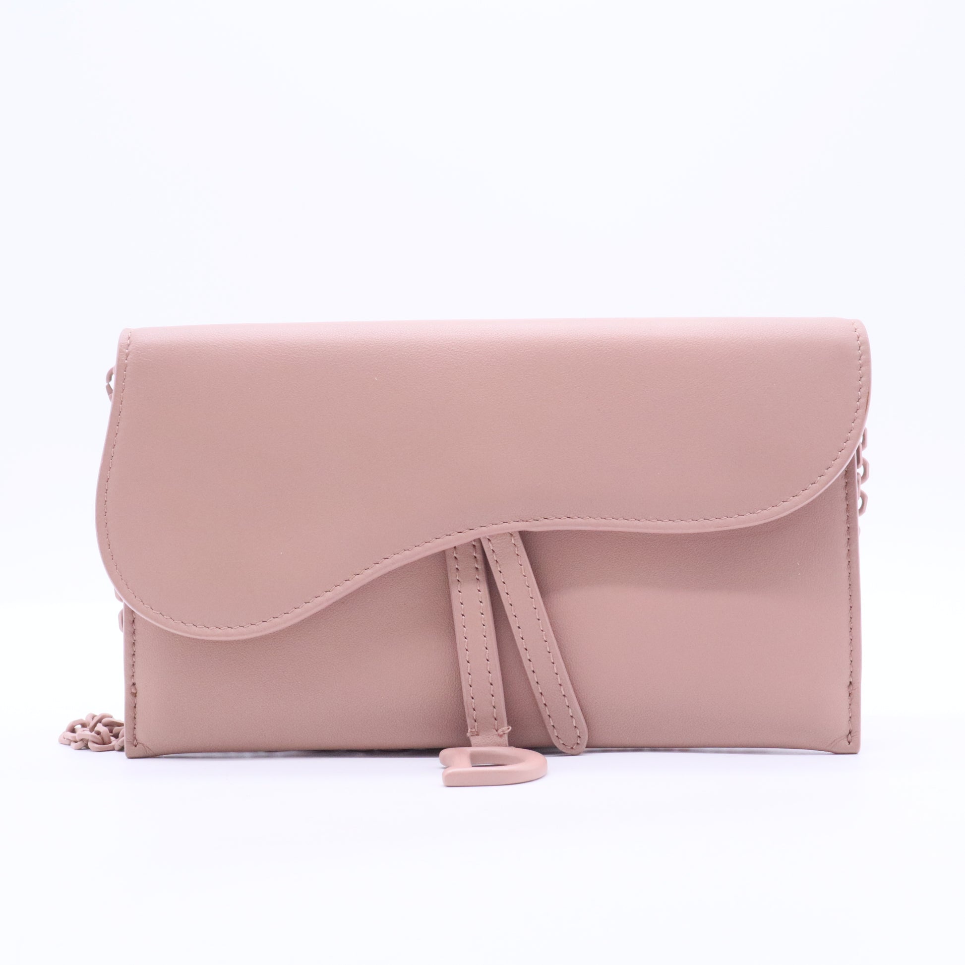 Saddle Leather Chain Wallet in Pink