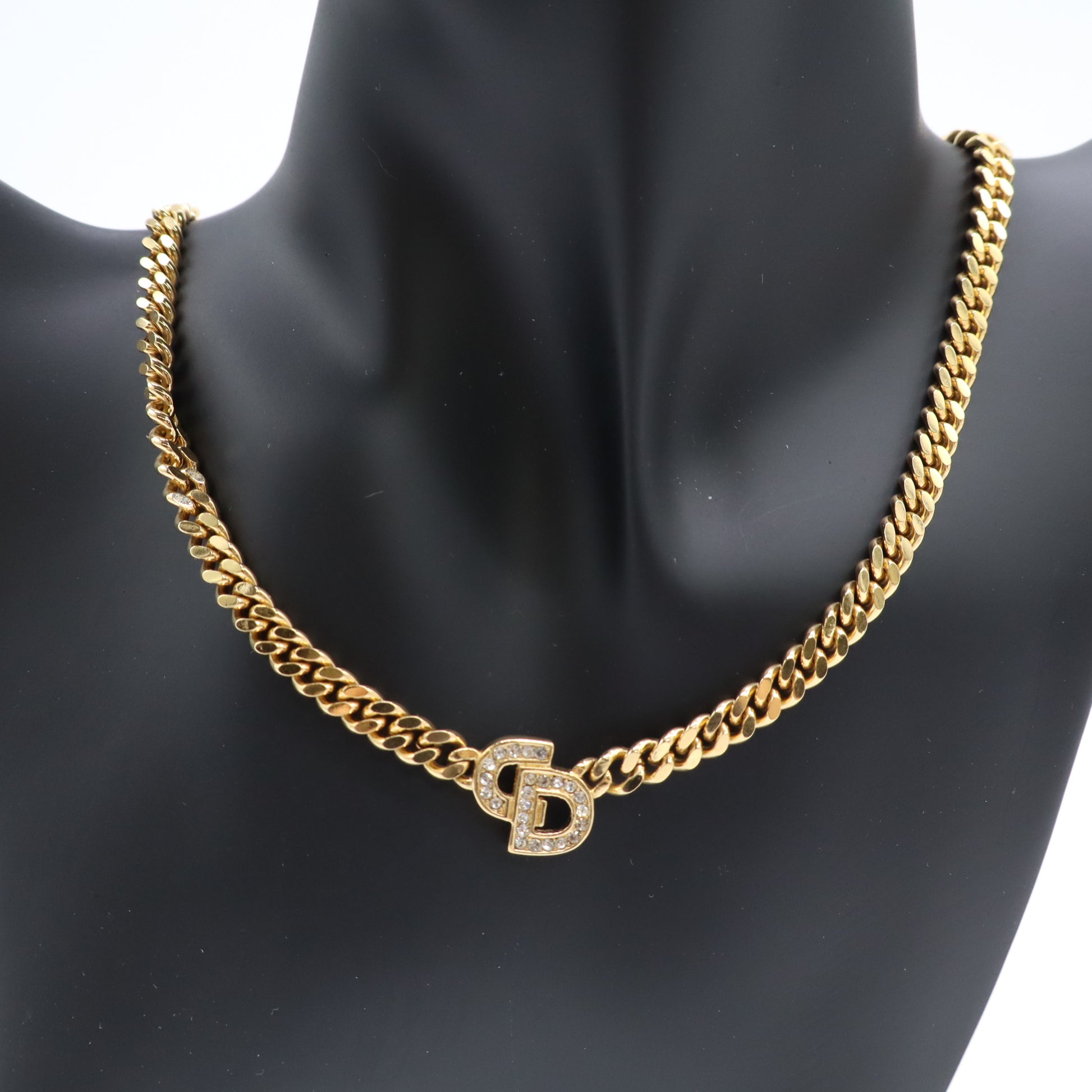 Christian Dior Vintage Crystal CD Chain Necklace Twins LDJ4433
