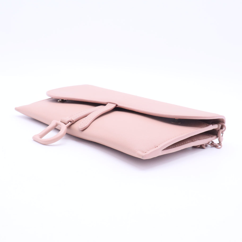 Saddle Leather Chain Wallet in Pink