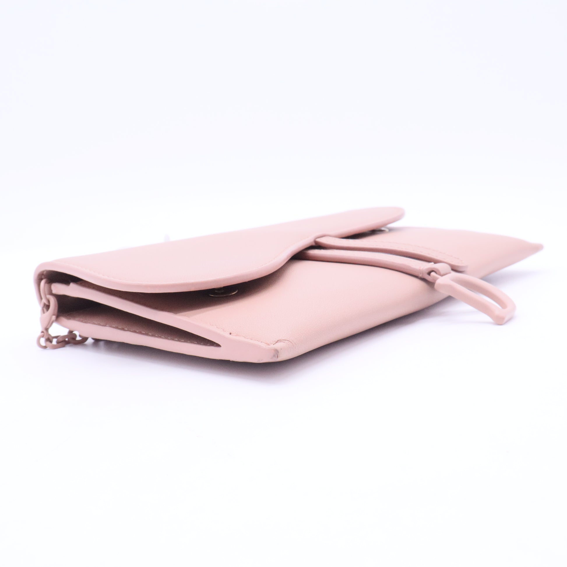 Saddle Leather Chain Wallet in Pink