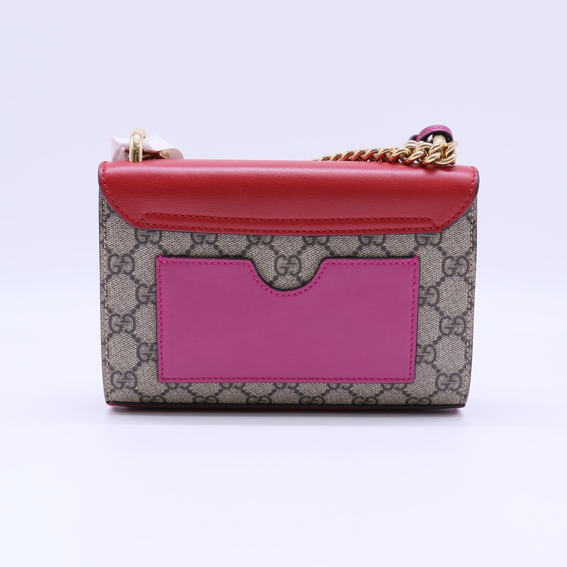 GG Supreme Monogram Calfskin Small Padlock Shoulder Bag Beige Hibiscus Red New Rosette B21617