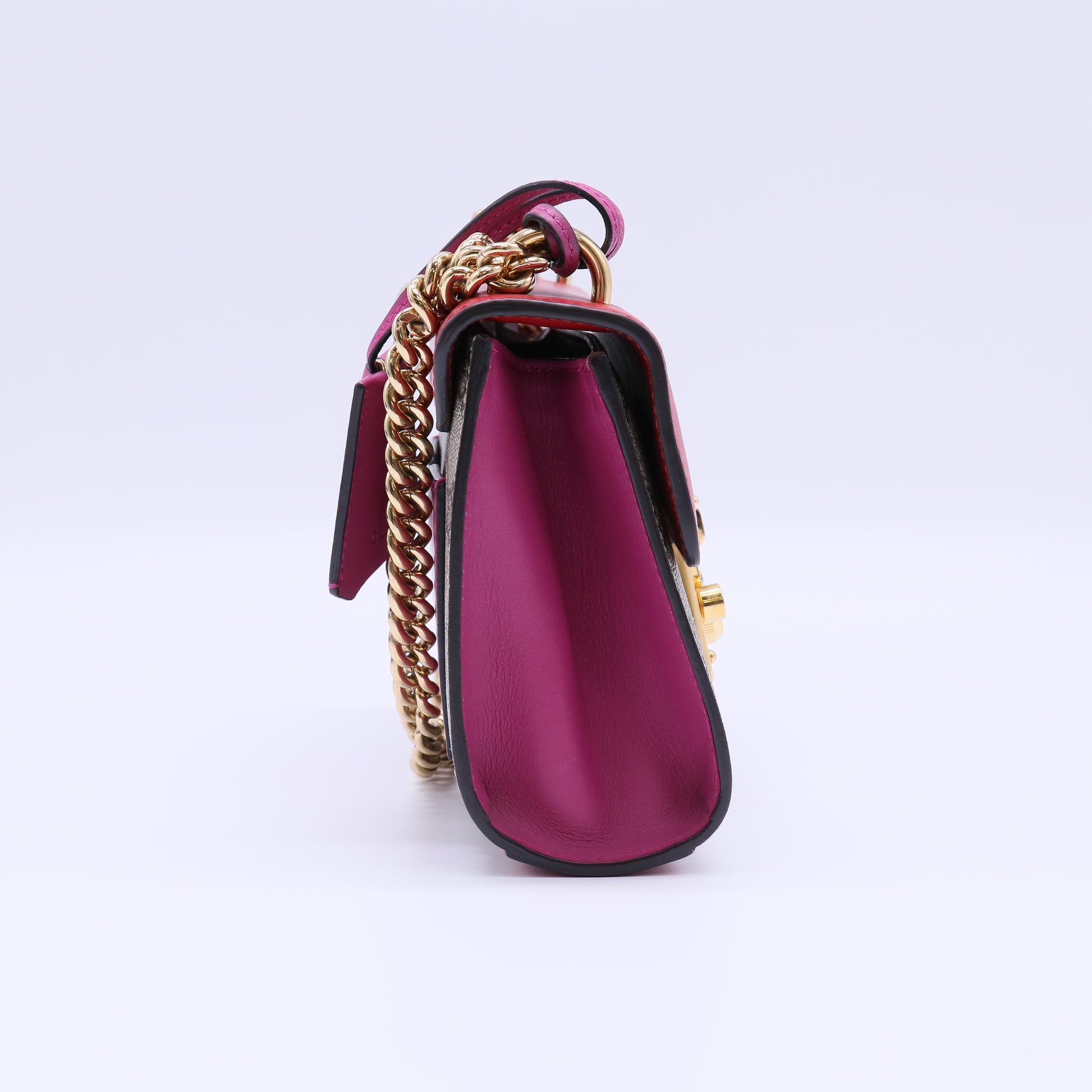 GG Supreme Monogram Calfskin Small Padlock Shoulder Bag Beige Hibiscus Red New Rosette B21617