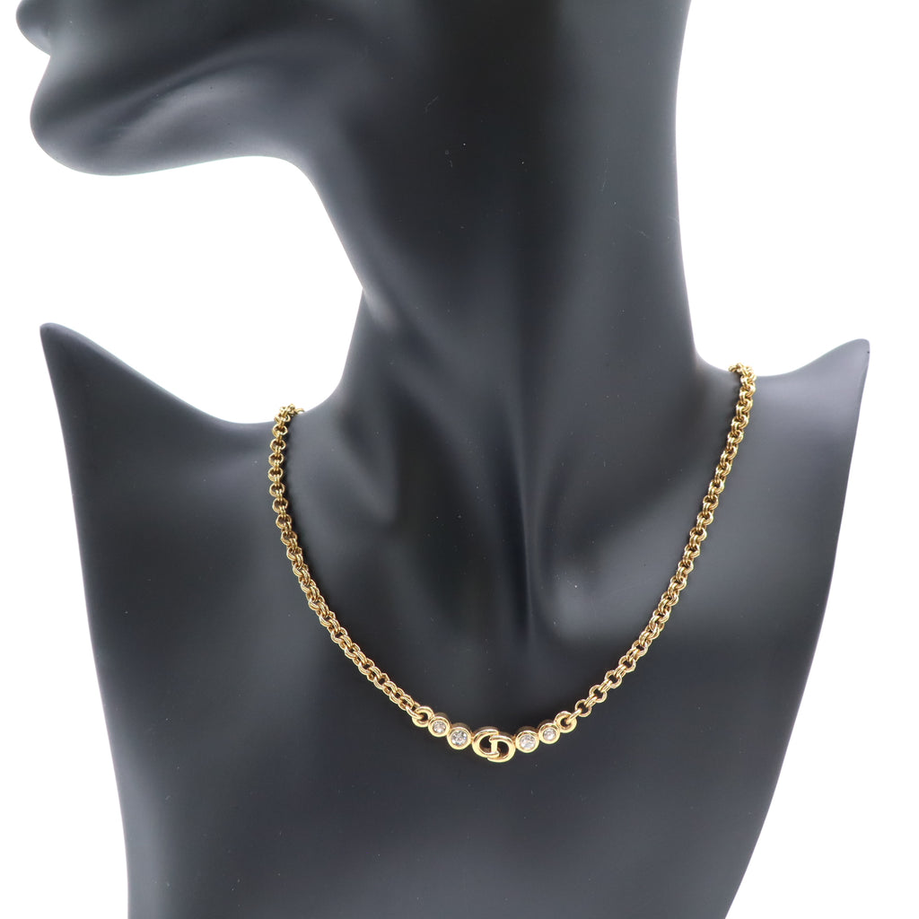Christian Dior Crystal CD Chain Necklace Gold Twins LDJ4436