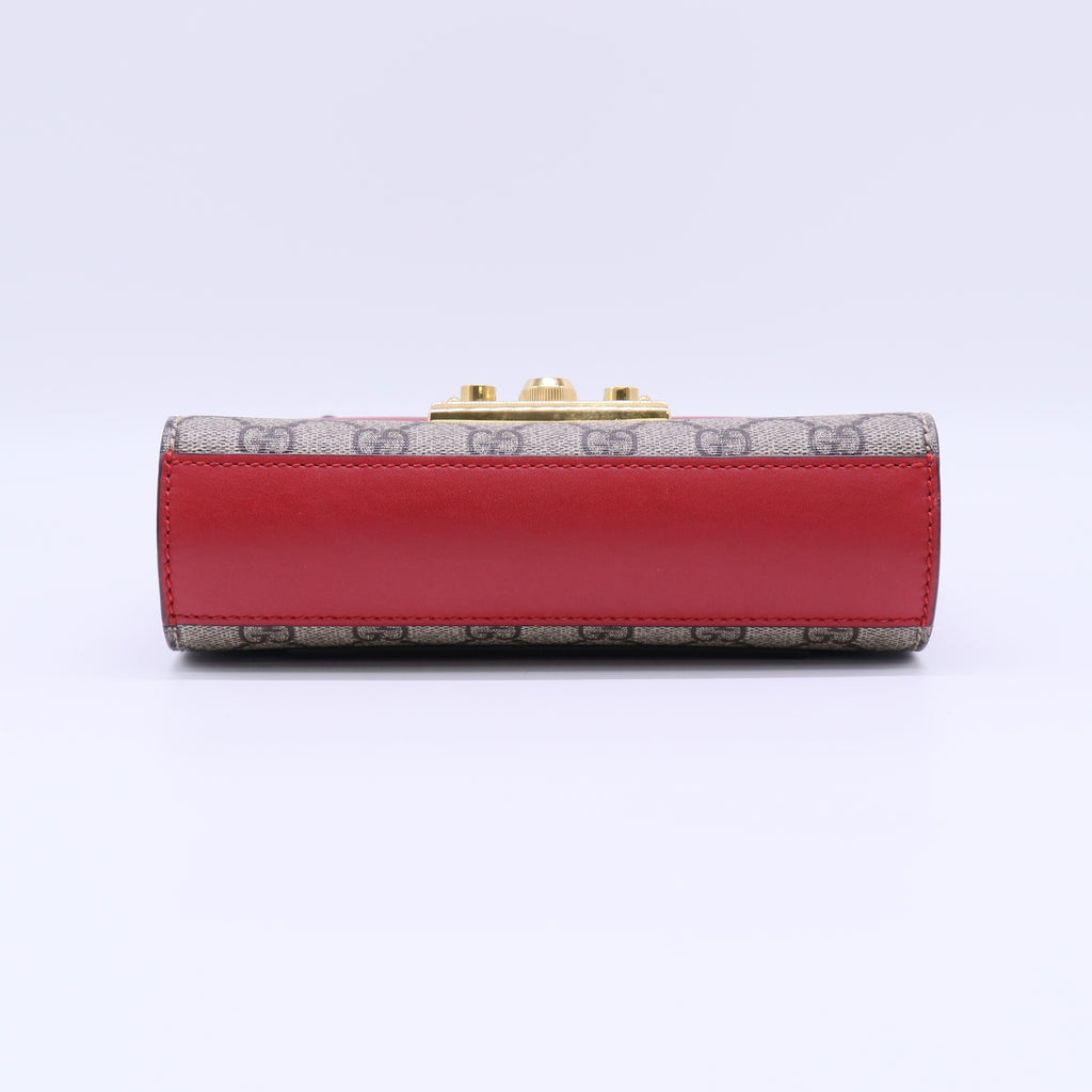 GG Supreme Monogram Calfskin Small Padlock Shoulder Bag Beige Hibiscus Red New Rosette B21617