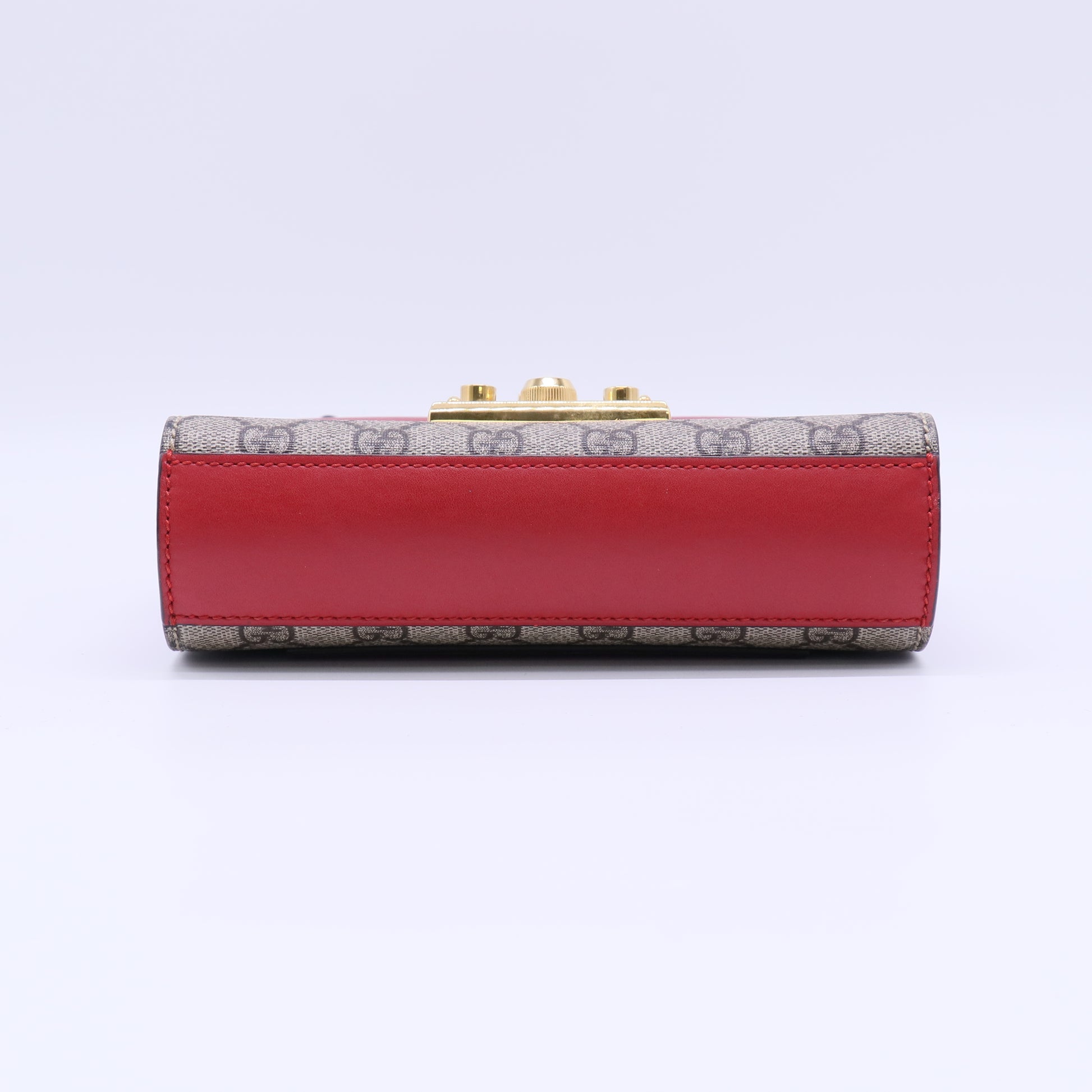 GG Supreme Monogram Calfskin Small Padlock Shoulder Bag Beige Hibiscus Red New Rosette B21617