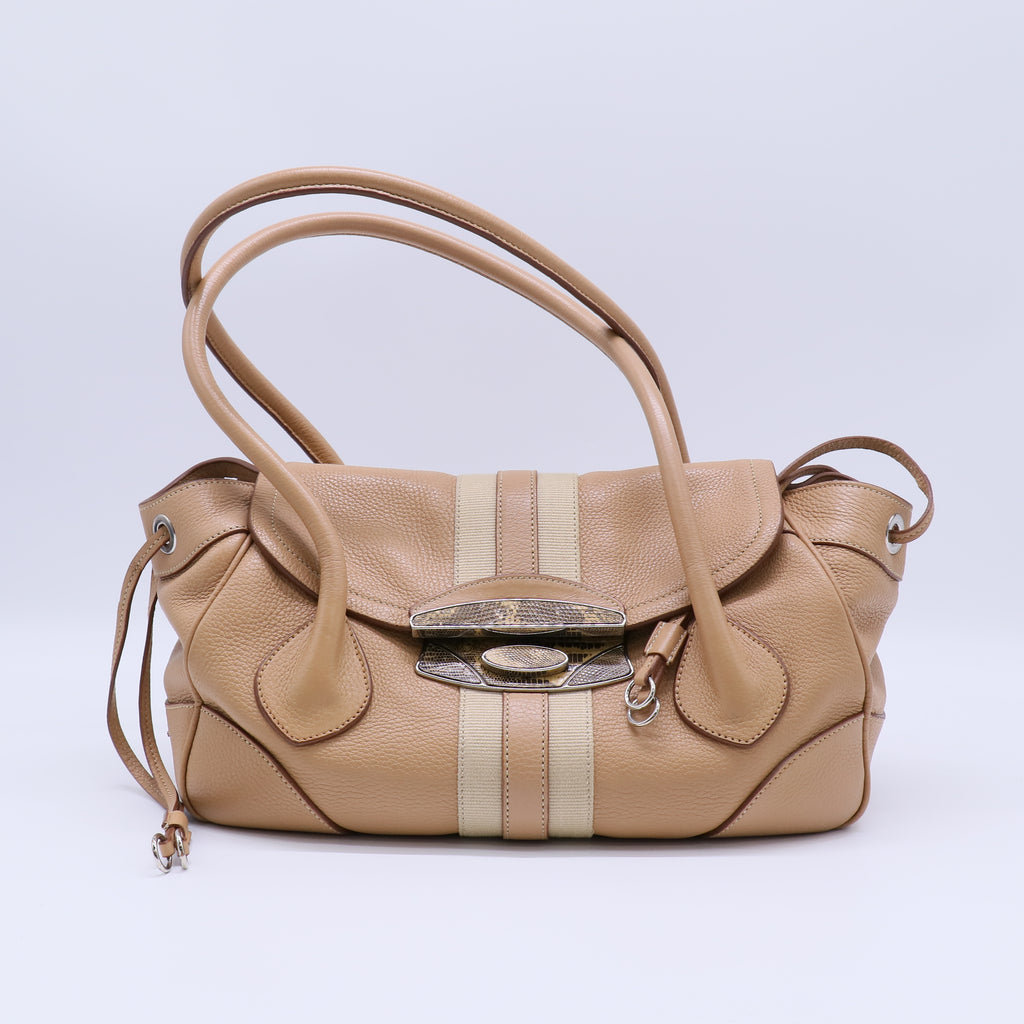 Lizard-Trimmed Vitello Daino Skipper Bag B22353