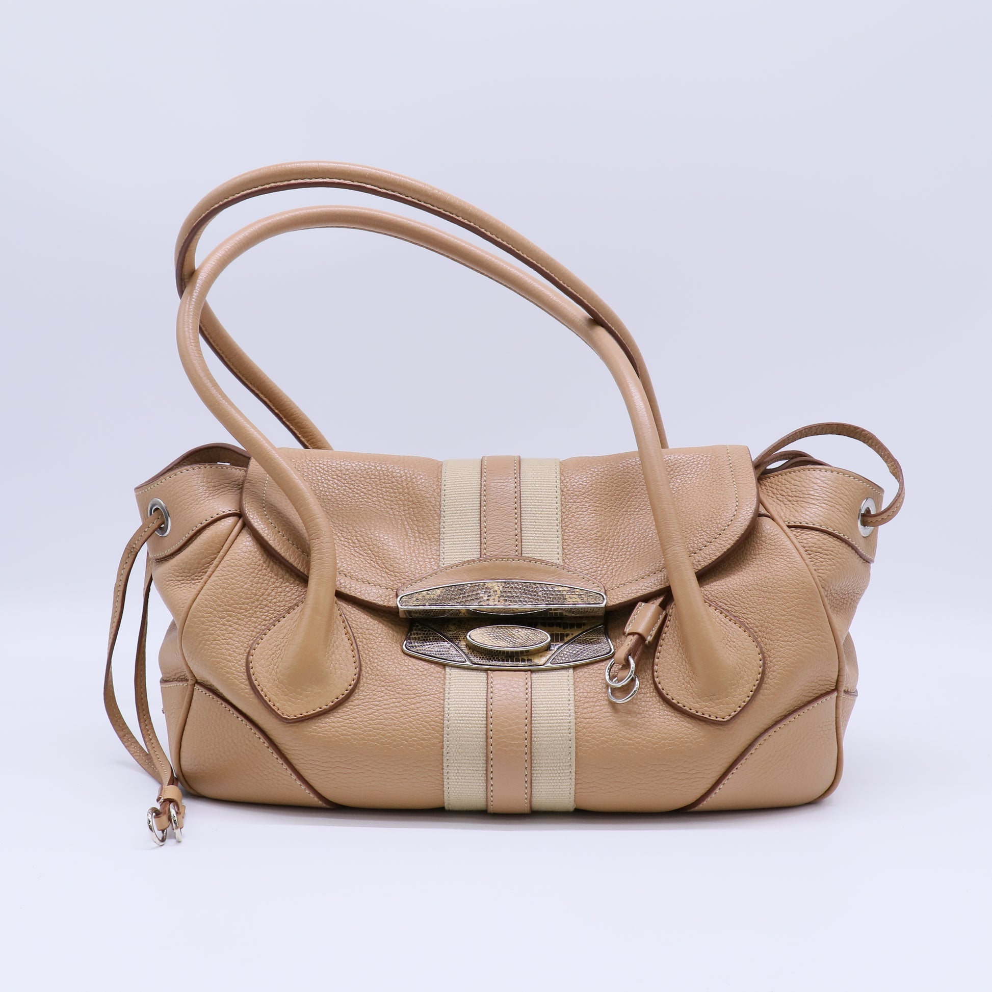 Lizard-Trimmed Vitello Daino Skipper Bag B22353