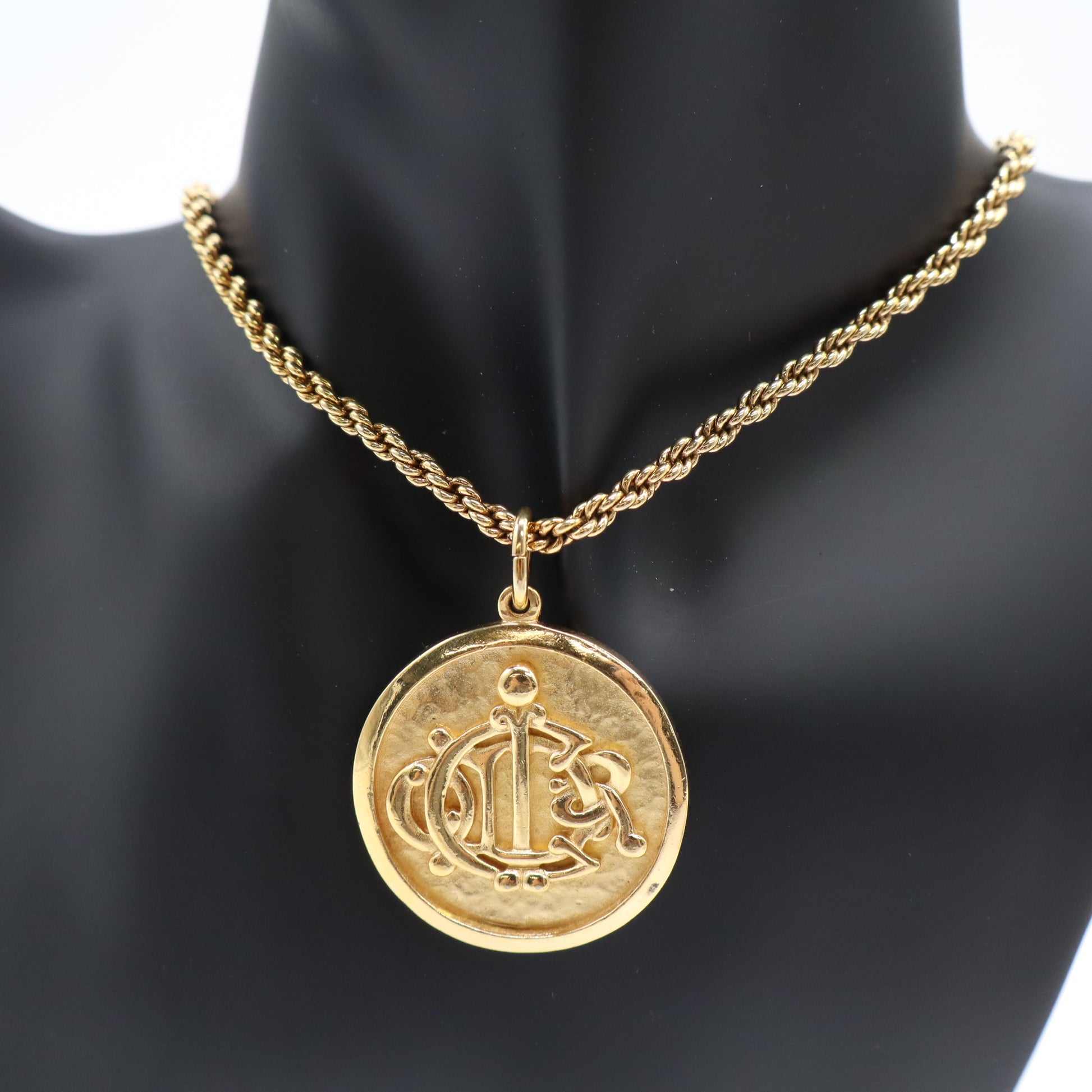 Large Vintage Gold Repurposed Christian Dior Charm Necklace Twins LDJ4432
