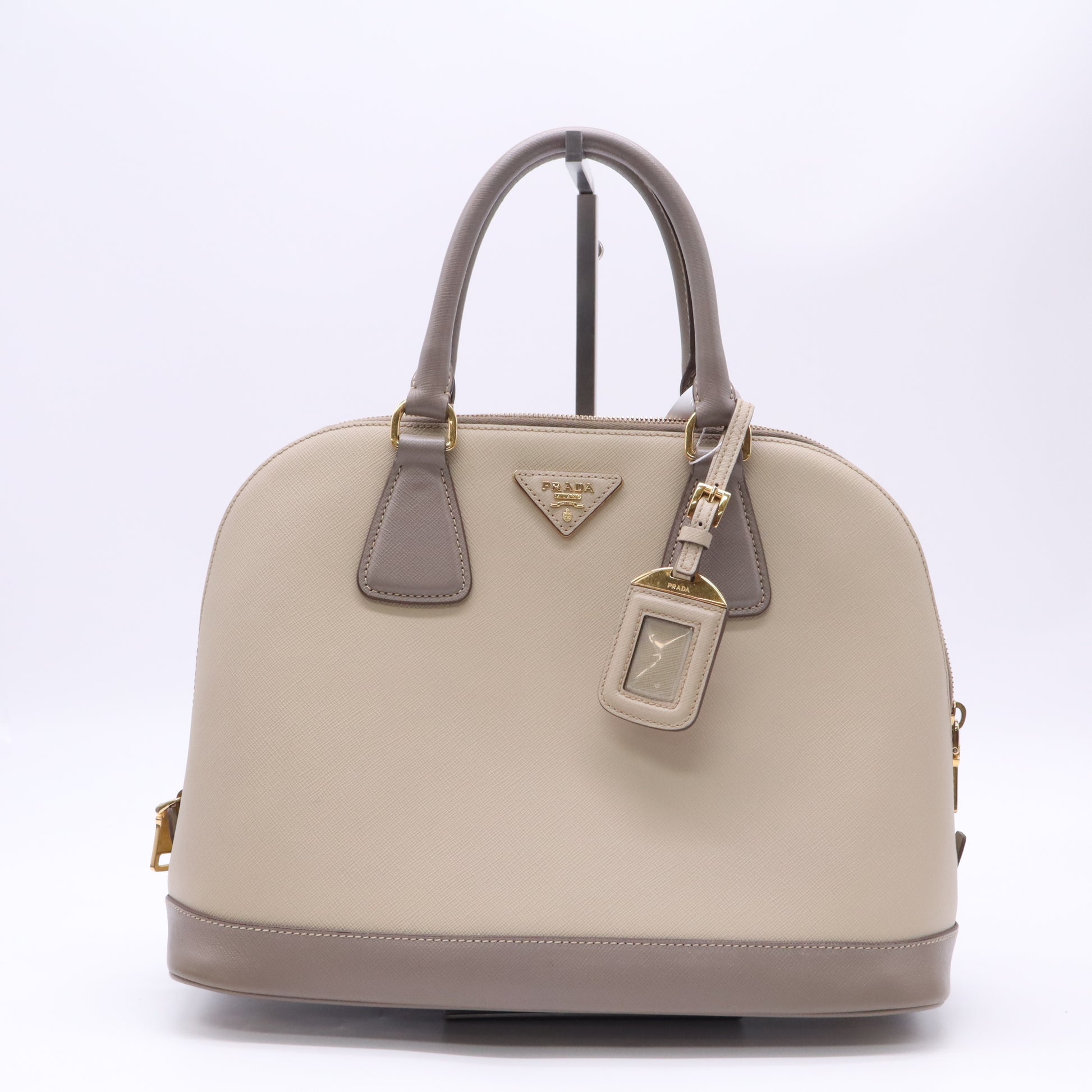 Prada Taupe Saffiano Lux Leather Medium Promenade Twins B23533