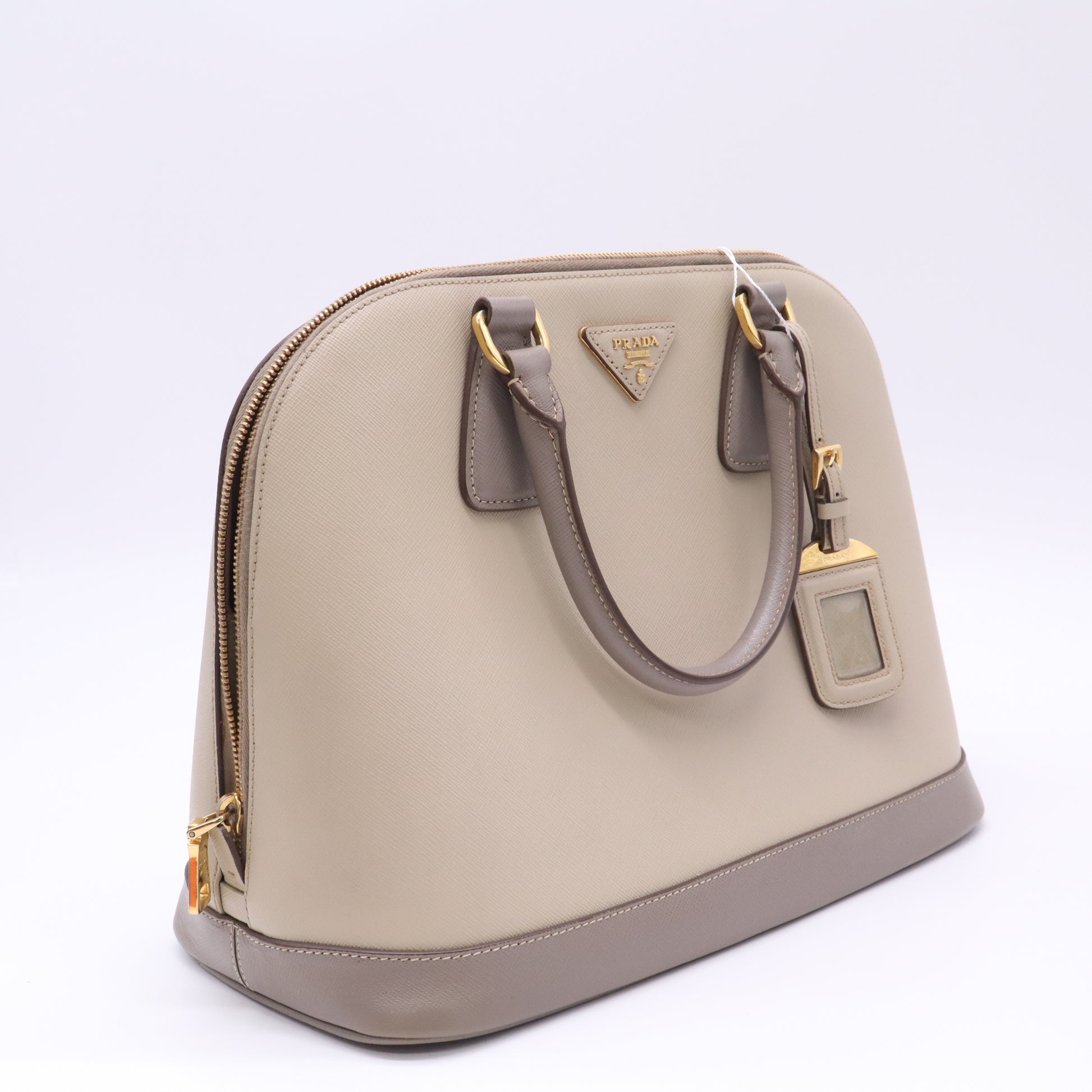 Prada Taupe Saffiano Lux Leather Medium Promenade Twins B23533