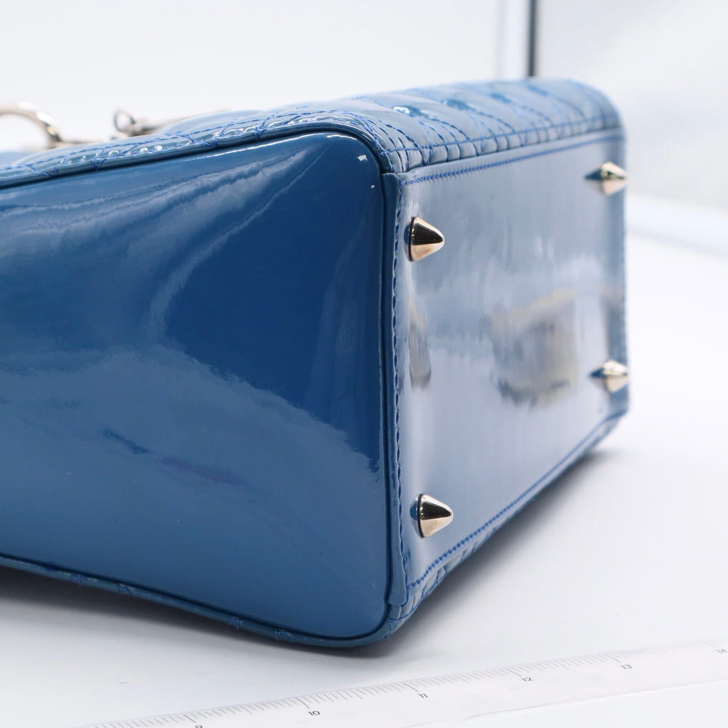 Blue Cannage Quilted Patent Leather Medium Lady Dior Bag TWINS LDJ3148