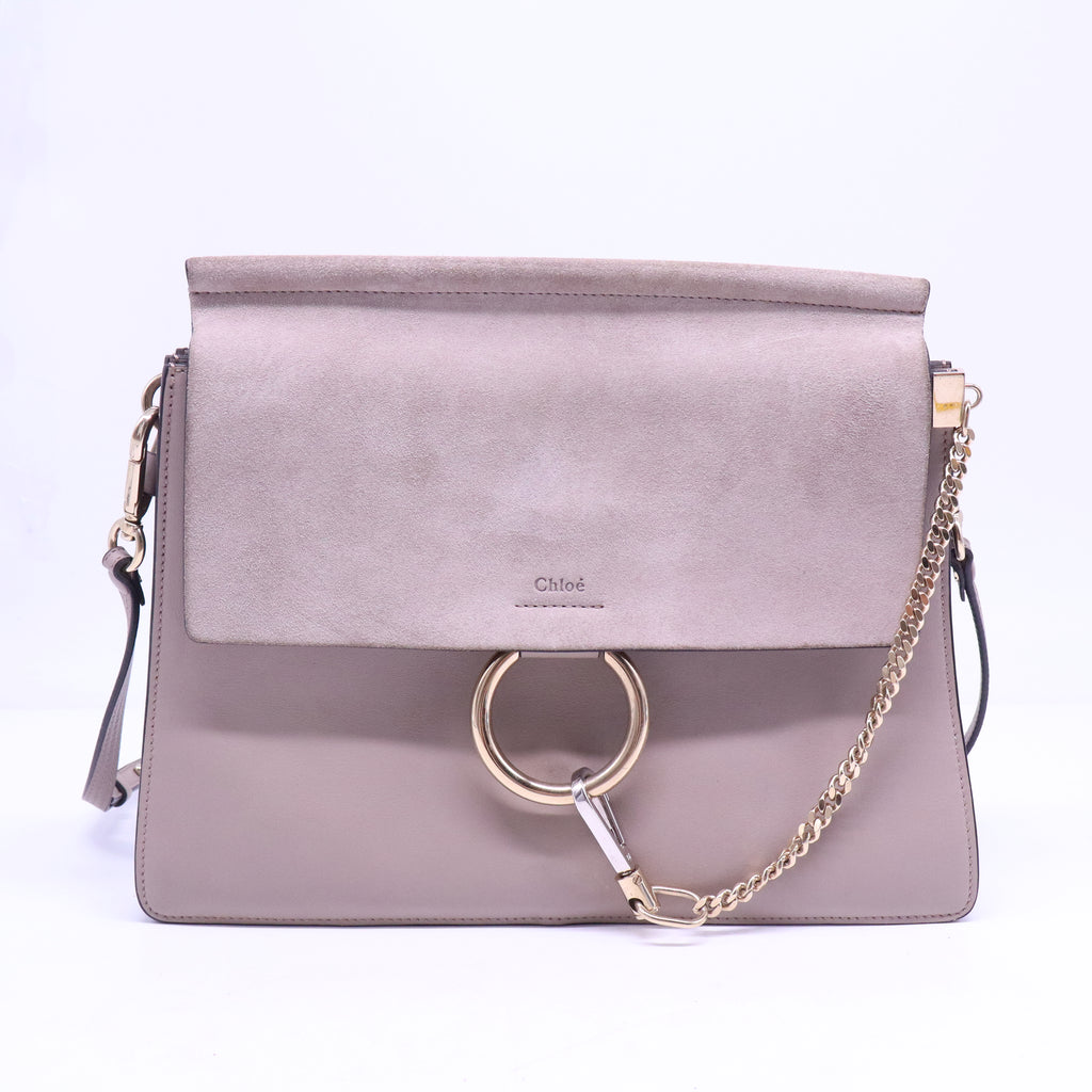 Calfskin Suede Medium Faye Shoulder Bag Motty Grey B20658