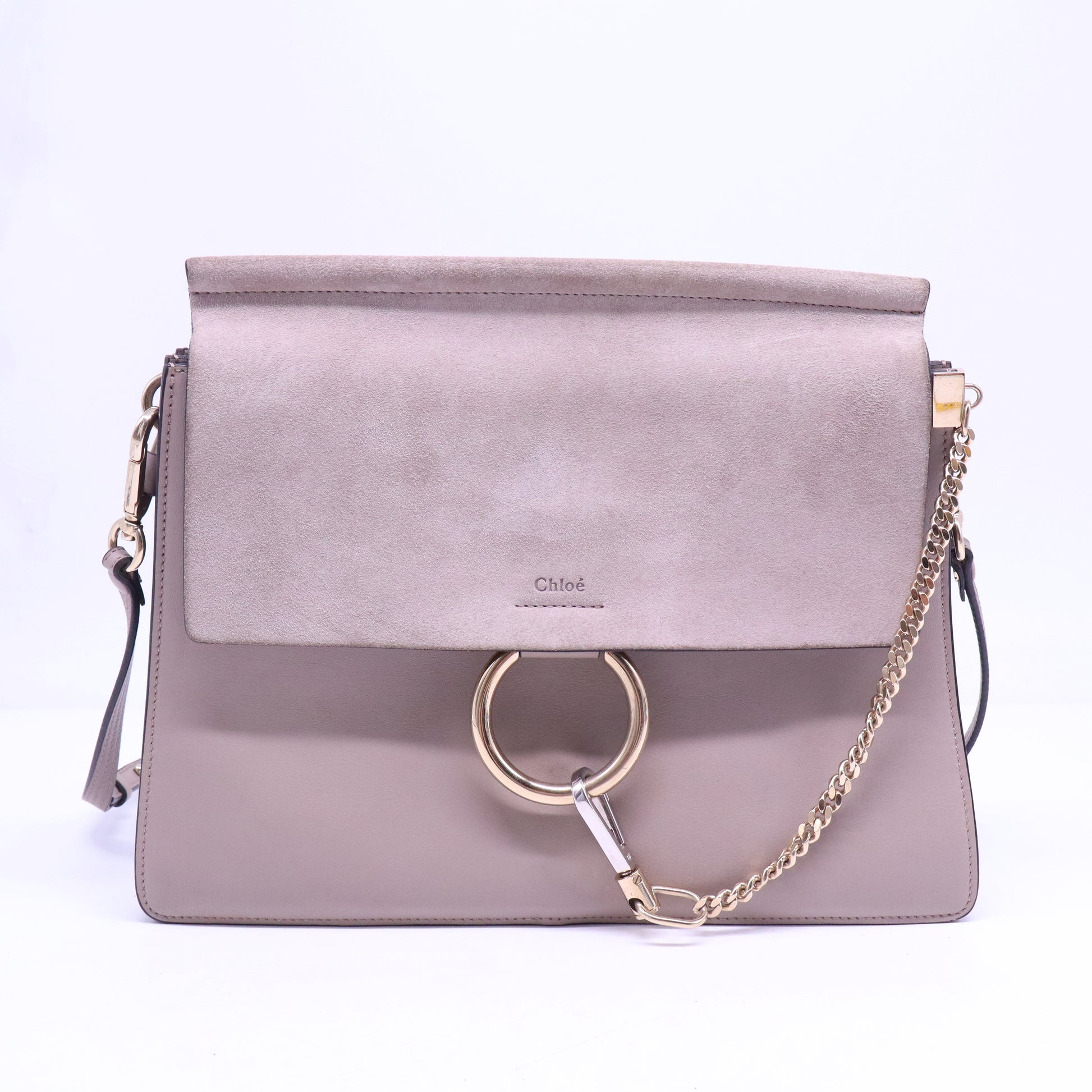 Calfskin Suede Medium Faye Shoulder Bag Motty Grey B20658