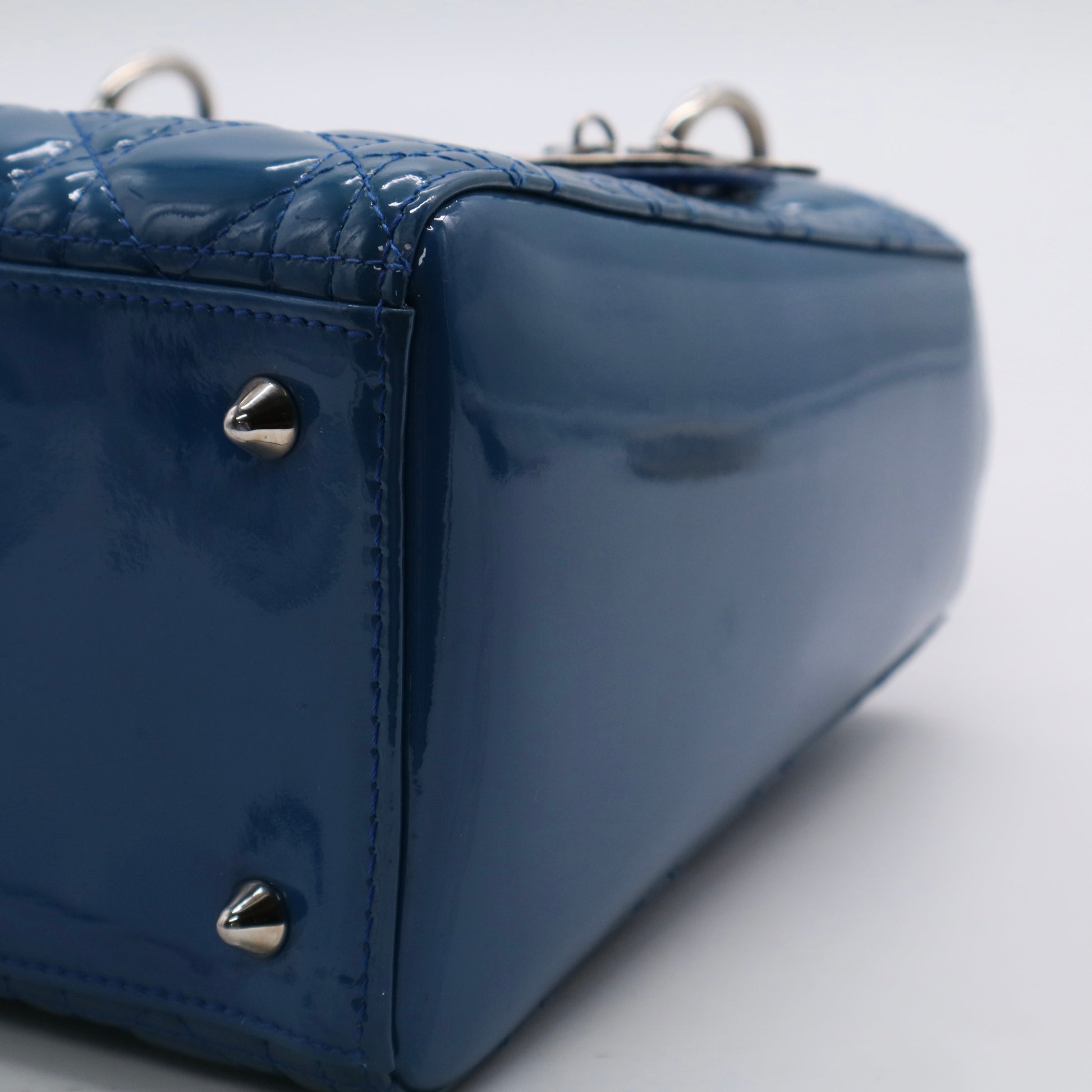 Blue Cannage Quilted Patent Leather Medium Lady Dior Bag TWINS LDJ3148