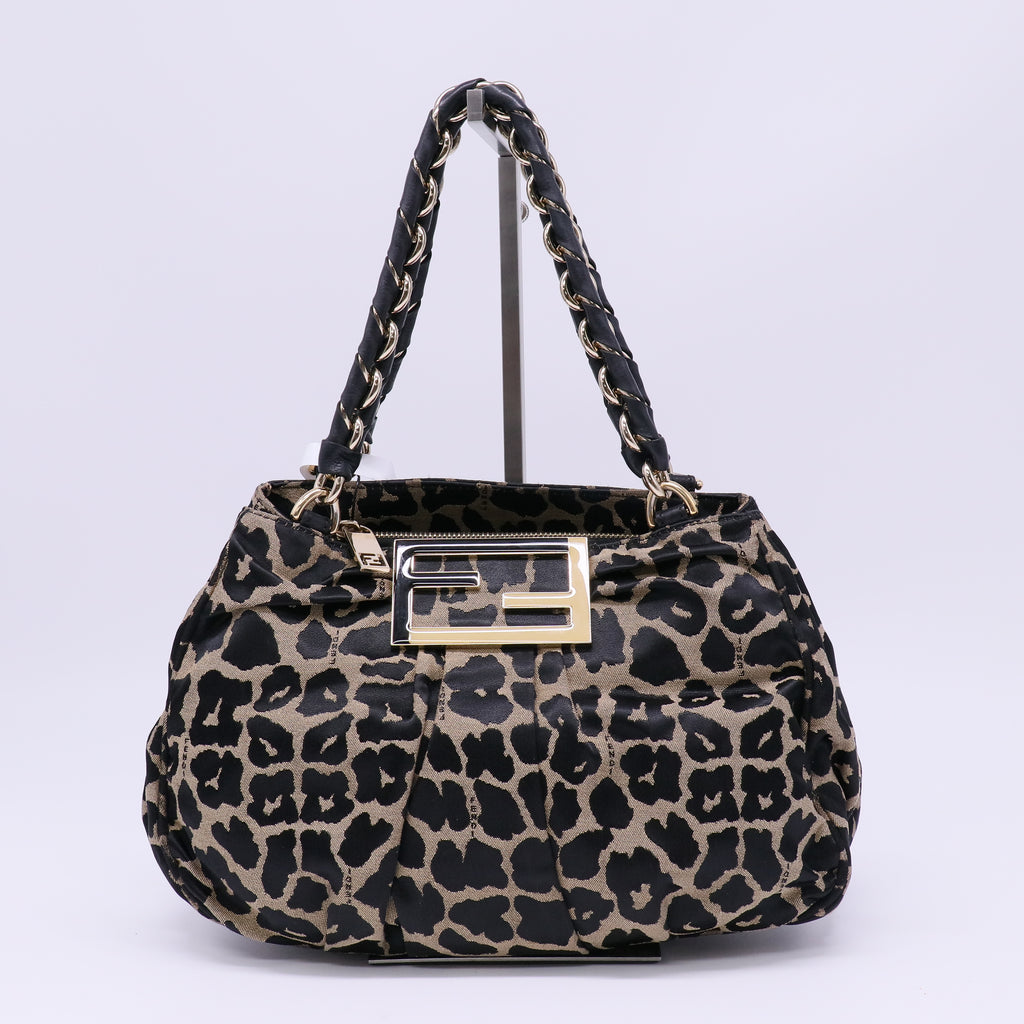 Fendi Zucca Small Mia Tote Leopard twins B22674