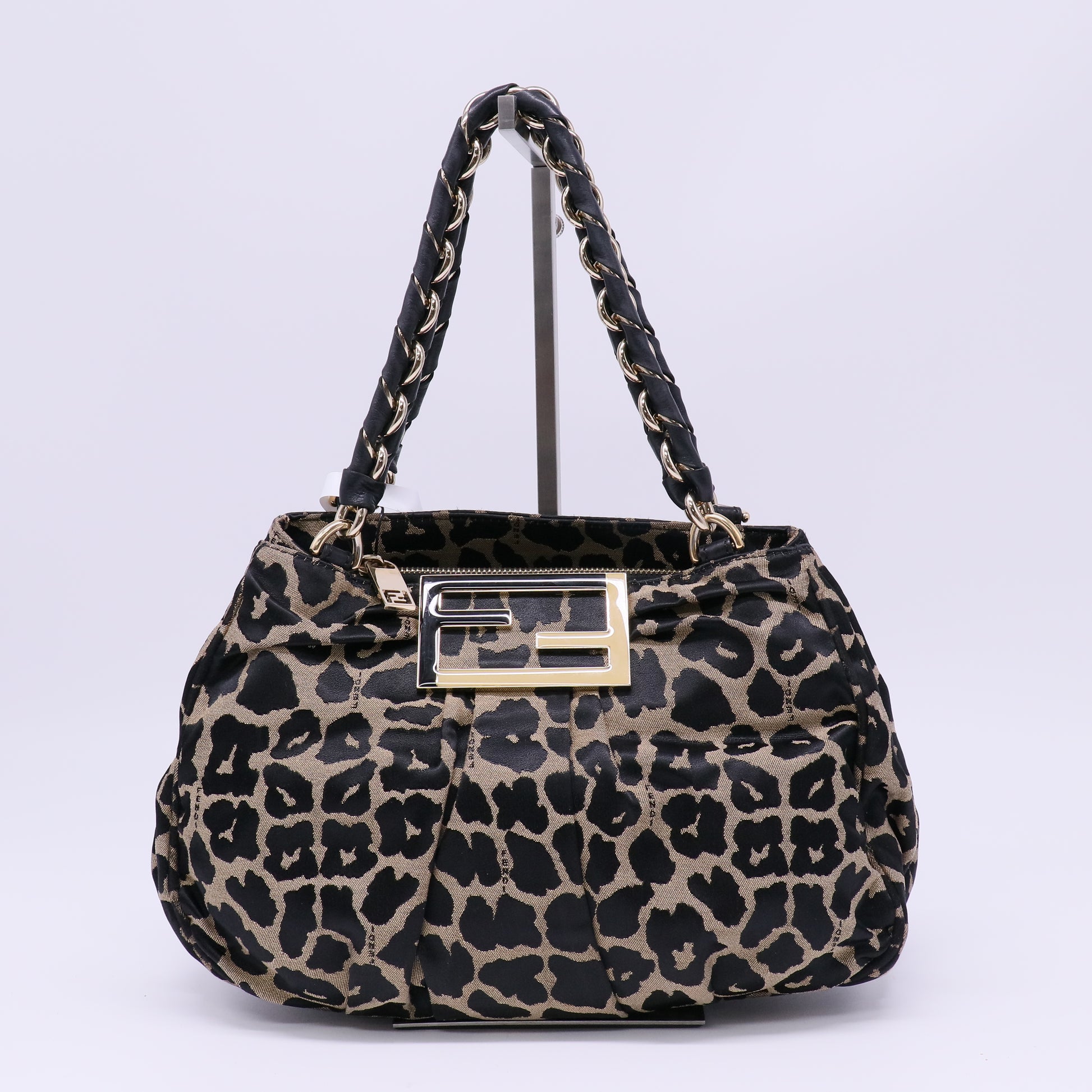 Fendi Zucca Small Mia Tote Leopard twins B22674
