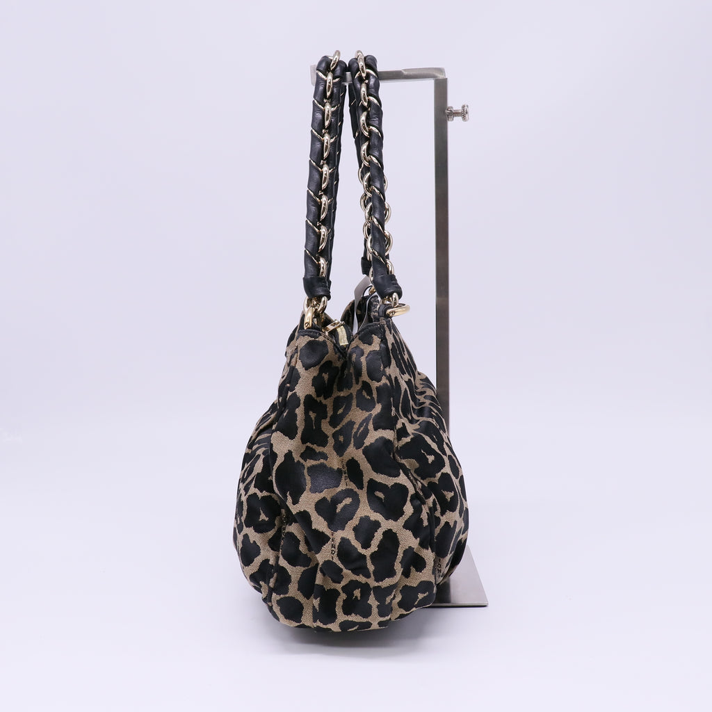 Fendi Zucca Small Mia Tote Leopard twins B22674