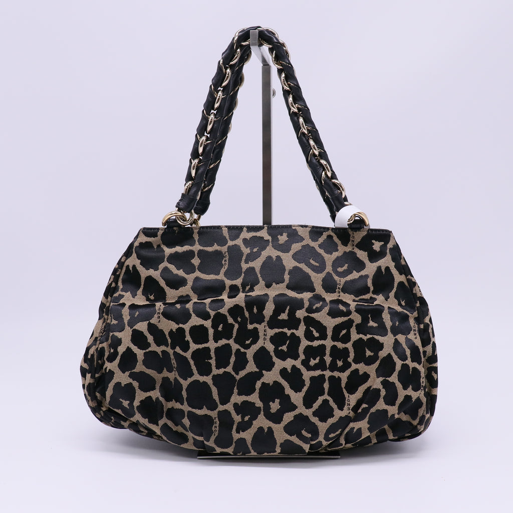 Fendi Zucca Small Mia Tote Leopard twins B22674