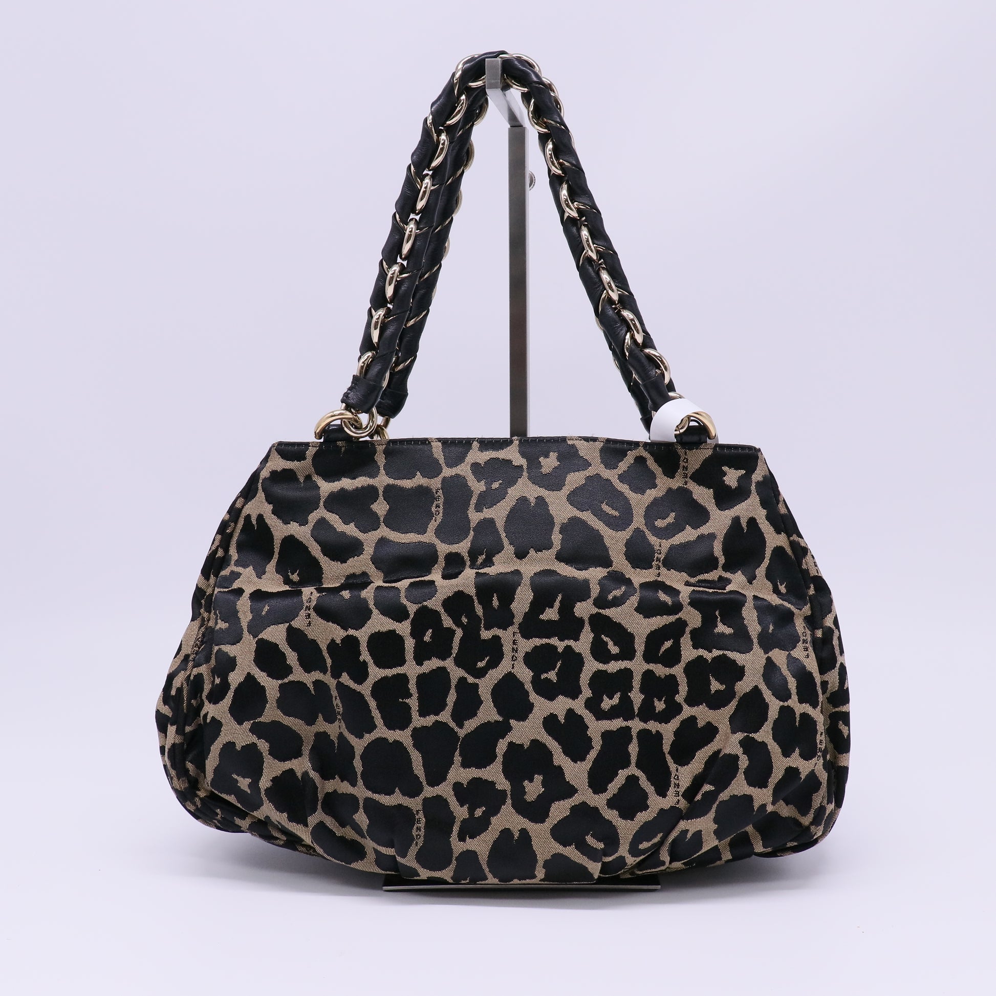 Fendi Zucca Small Mia Tote Leopard twins B22674