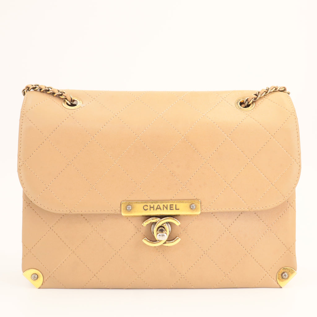 Chanel Around The Corner Flap Bag Quilted Lambskin Medium twins