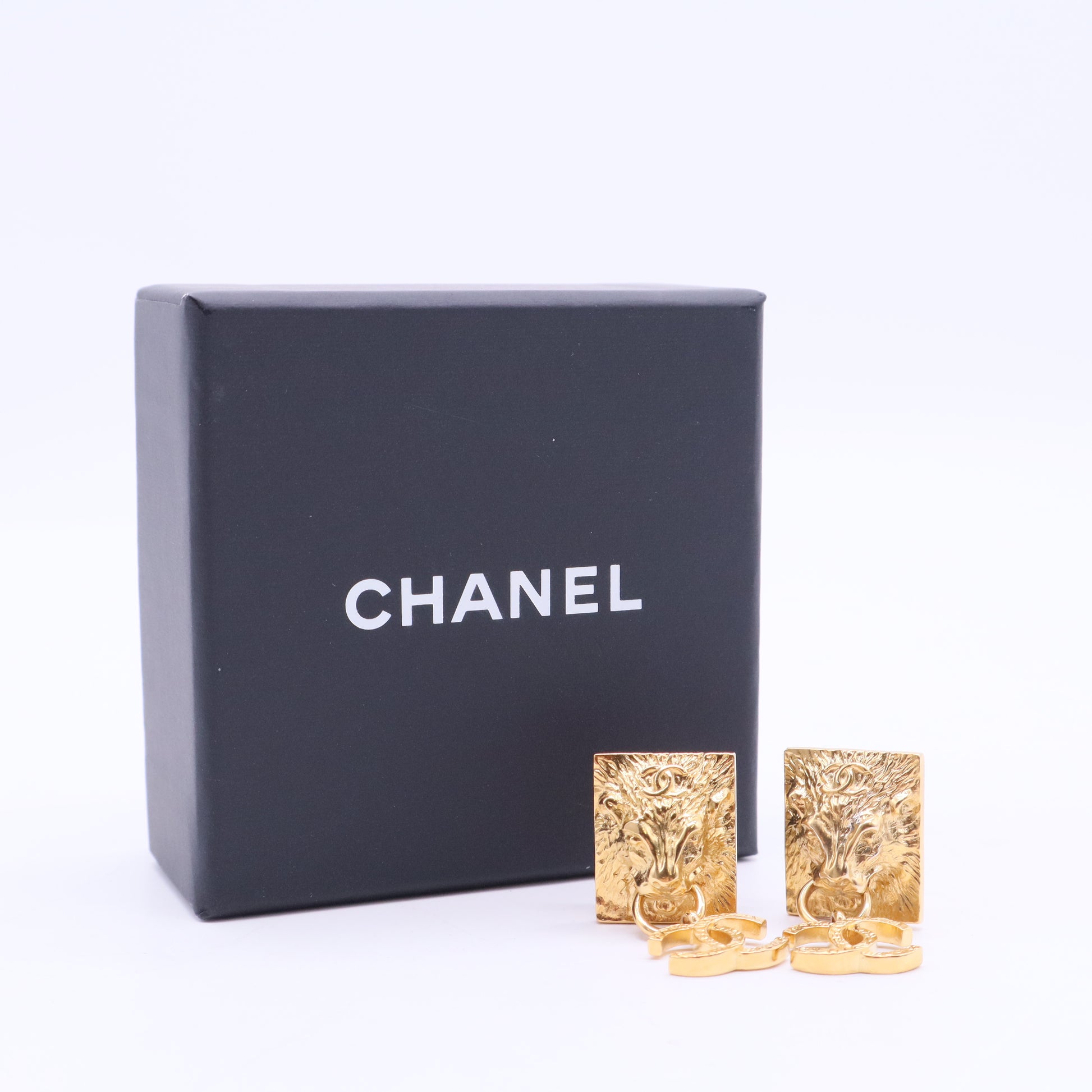 CC Lion Head Drop Earrings Metal