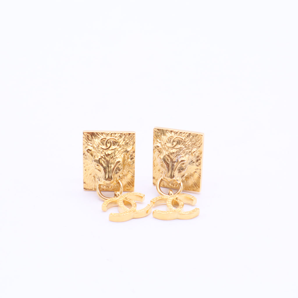 CC Lion Head Drop Earrings Metal