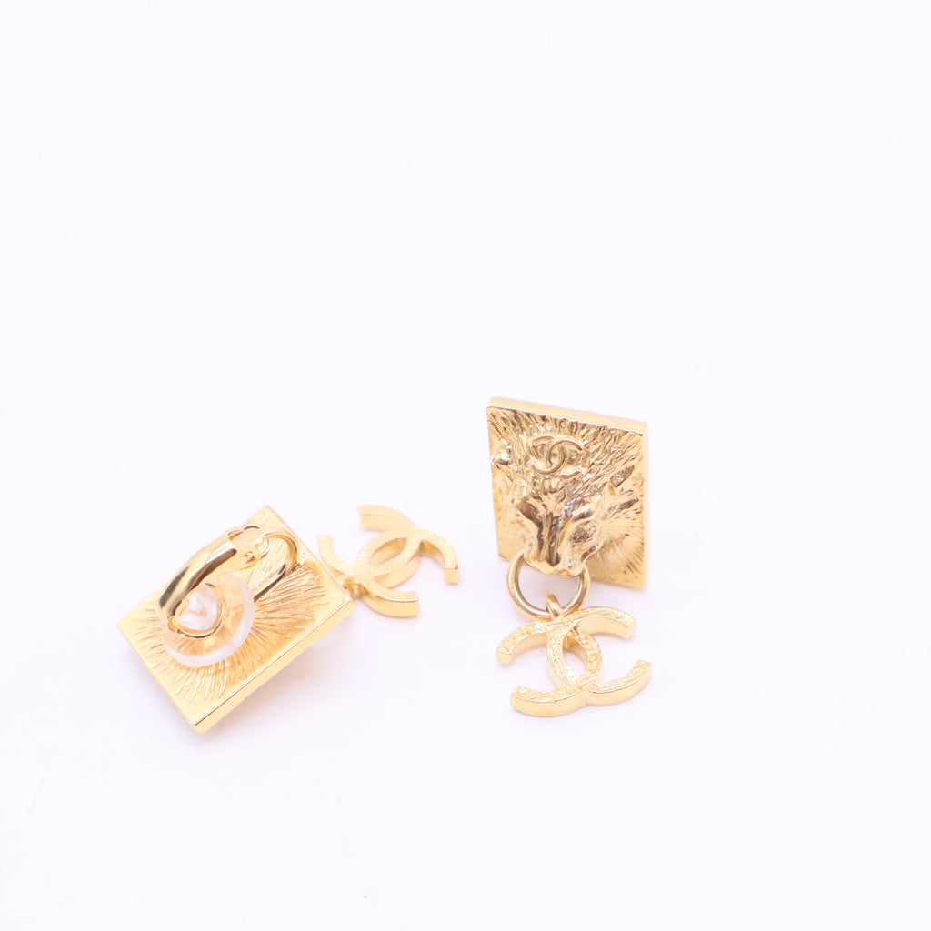CC Lion Head Drop Earrings Metal