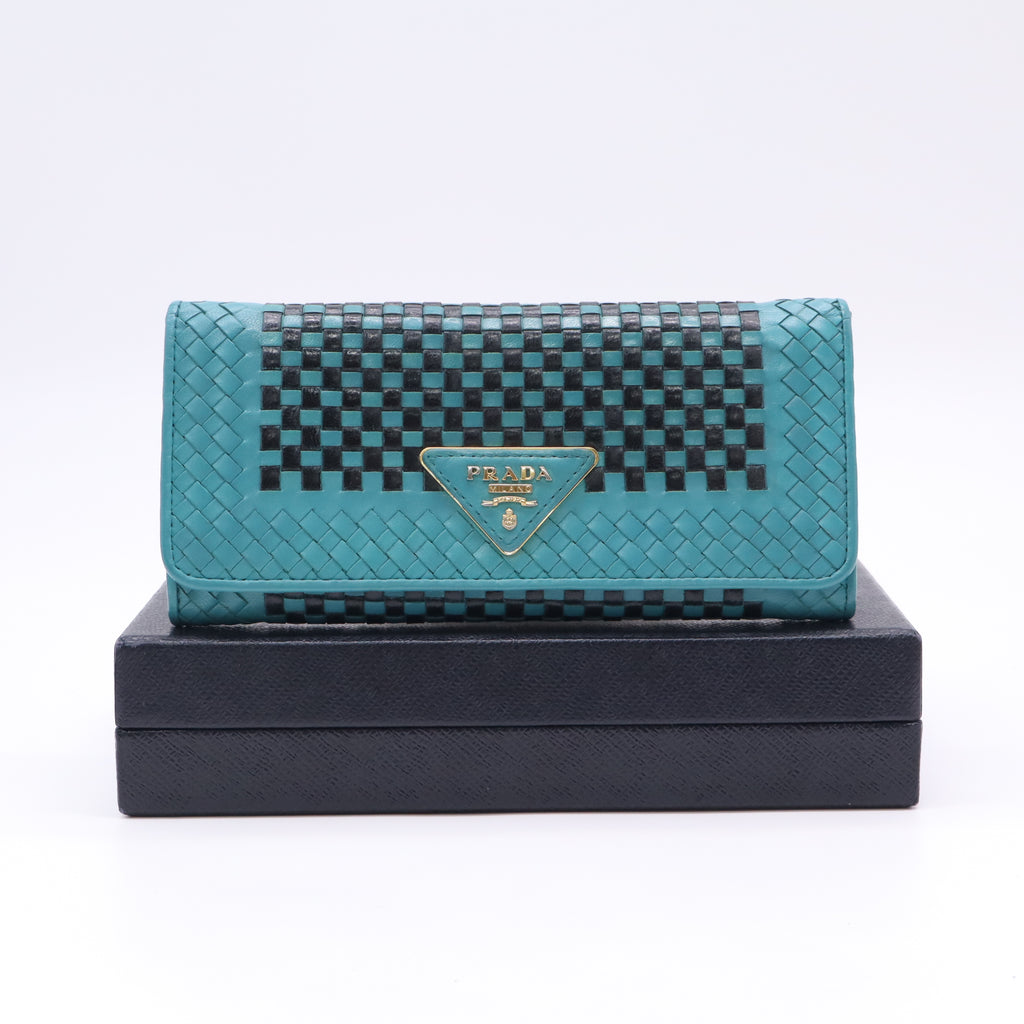 Prada Woven Madras Leather Flap Continental Wallet twins LDJ5103