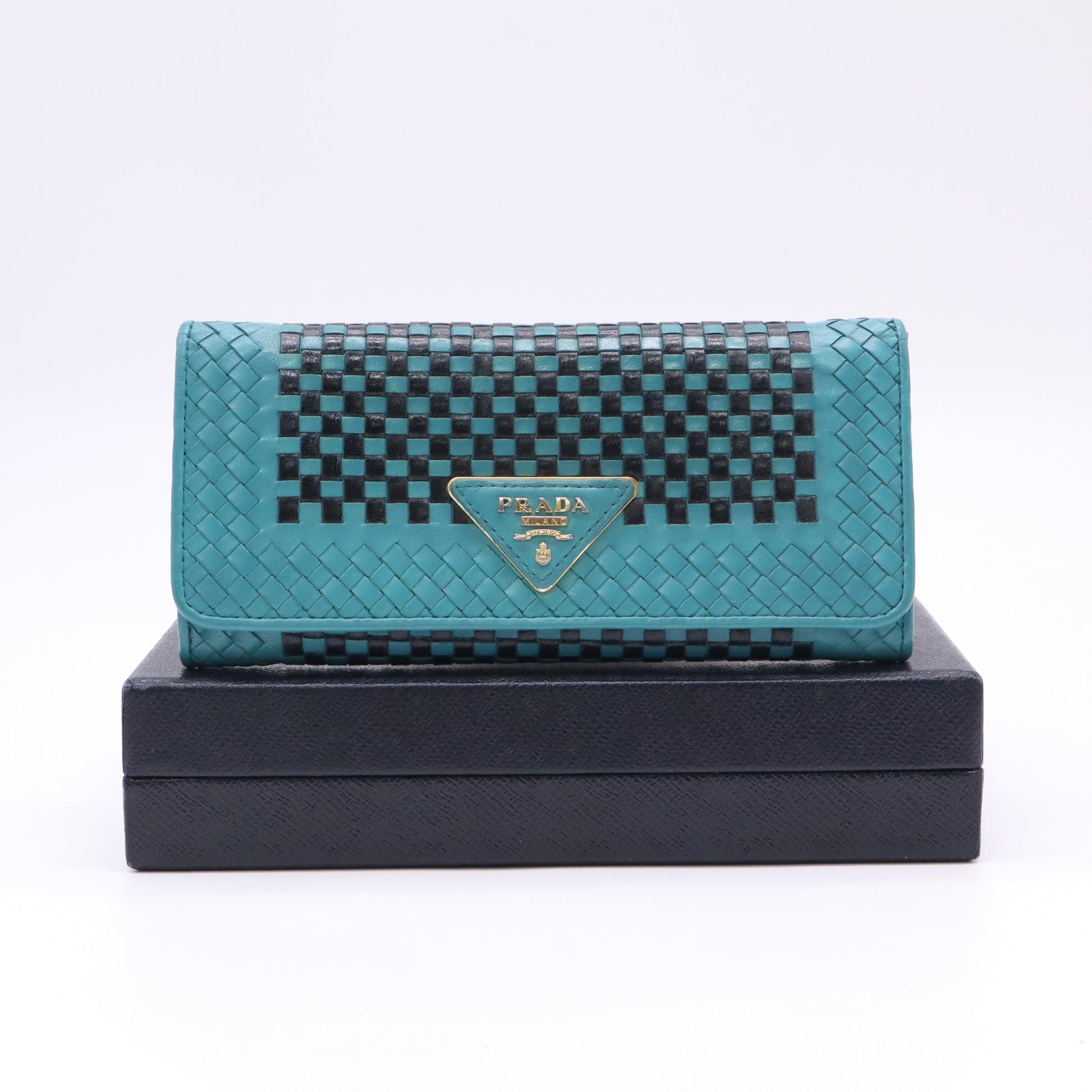 Prada Woven Madras Leather Flap Continental Wallet twins LDJ5103