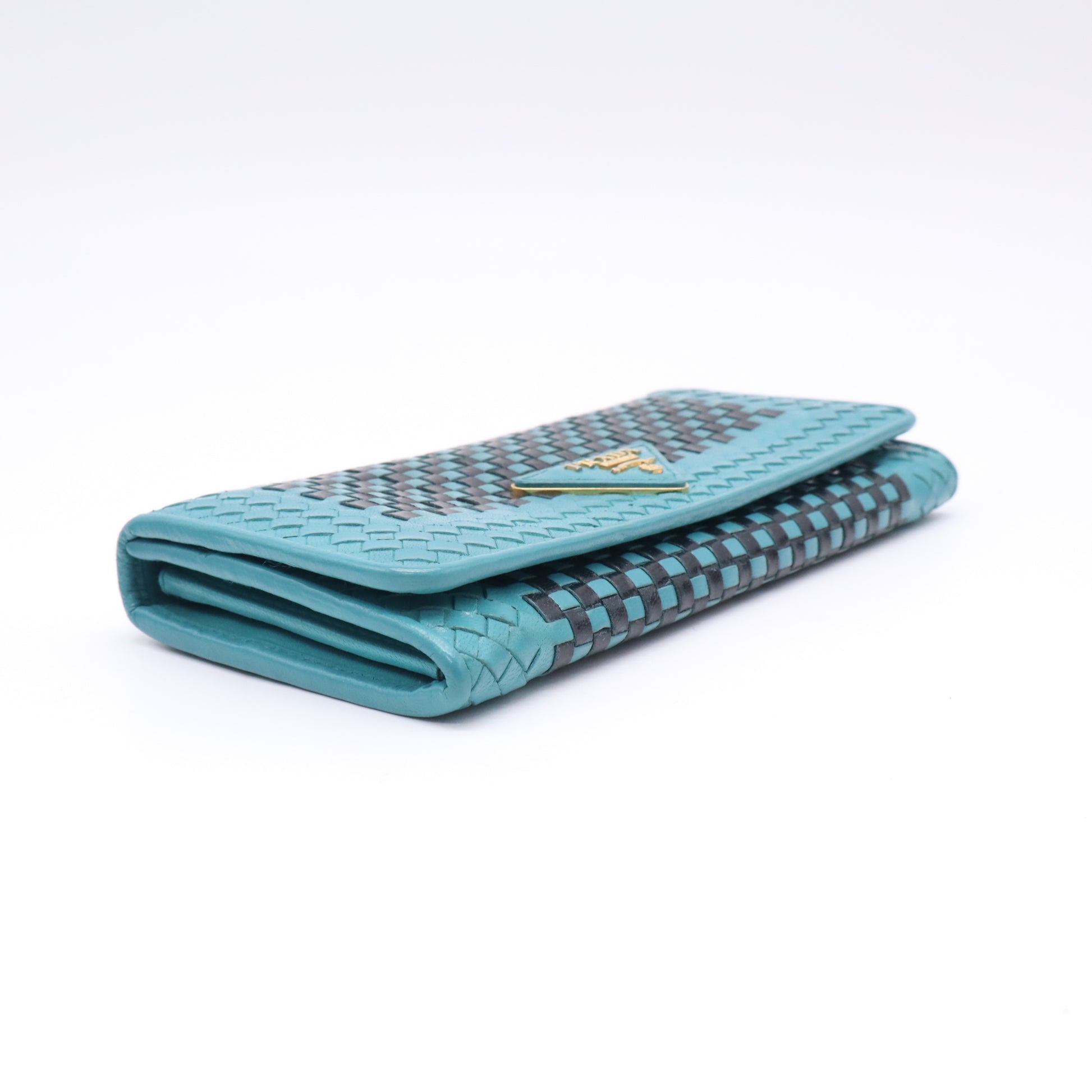 Prada Woven Madras Leather Flap Continental Wallet twins LDJ5103