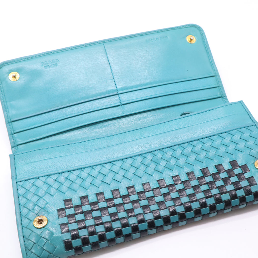 Prada Woven Madras Leather Flap Continental Wallet twins LDJ5103