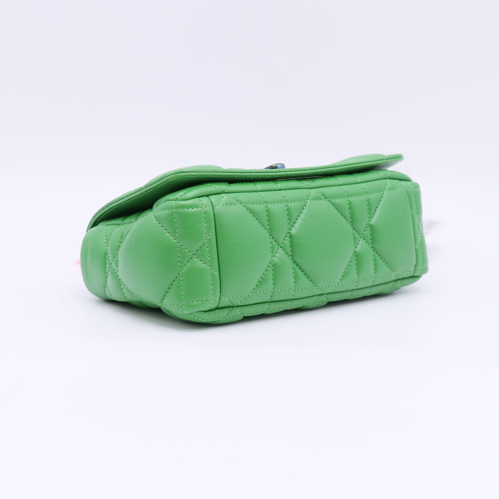 Christian Dior Small Dior Caro Bag in Bright Green Padded Macrocannage Calfskin Twins LDJ5707