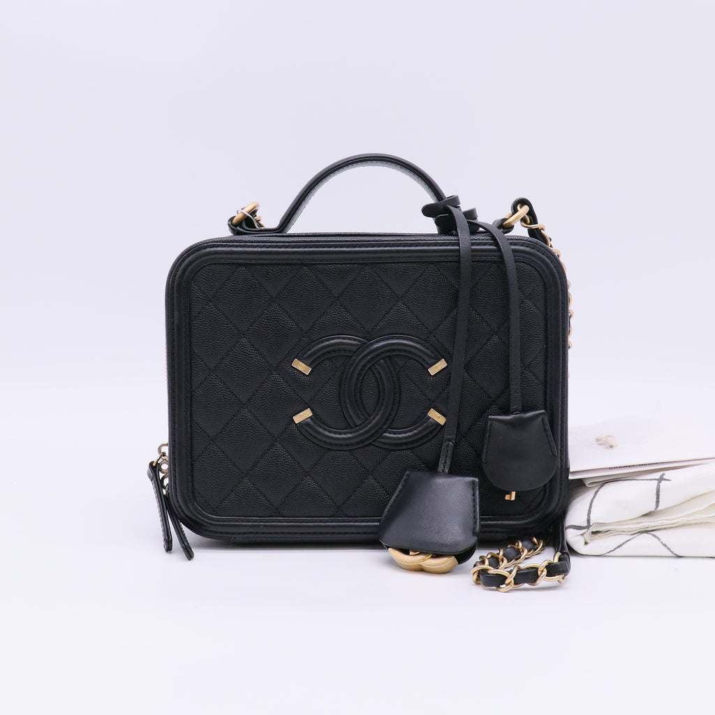 Chanel Caviar Quilted Medium CC Filigree Vanity Case Bag in Black Twins LDJ5708