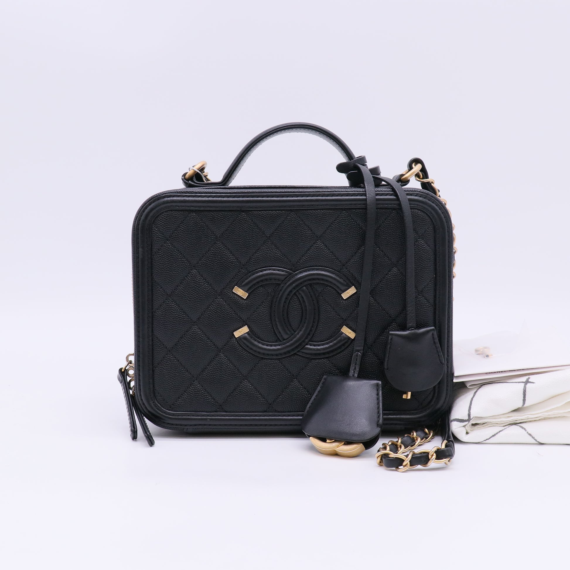 Chanel Caviar Quilted Medium CC Filigree Vanity Case Bag in Black Twins LDJ5708