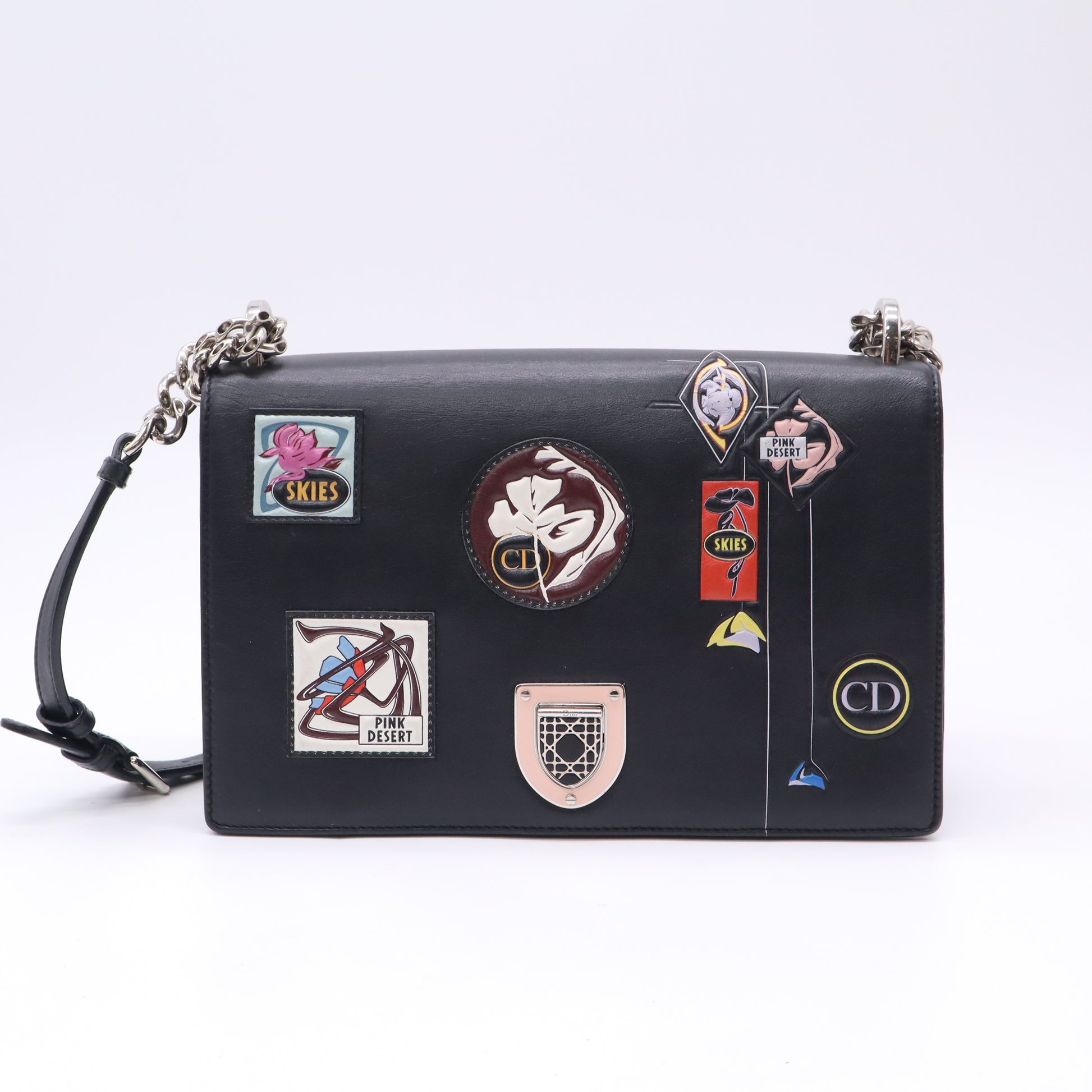 Diorama Wallet on Chain Patch Embellished Leather twins LDJ5090
