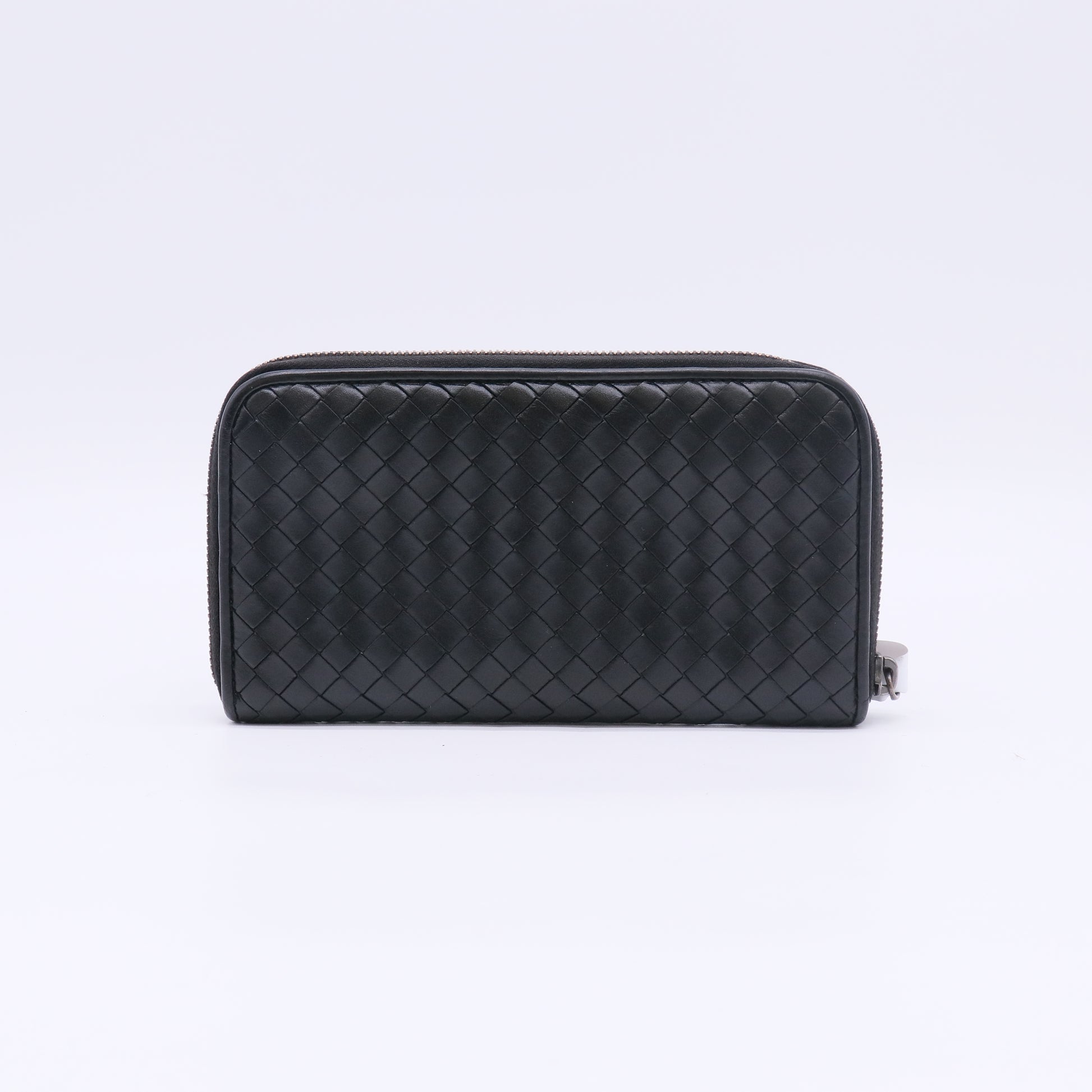 Black Intrecciato Woven Nappa Leather Zip Around Wallet W22693