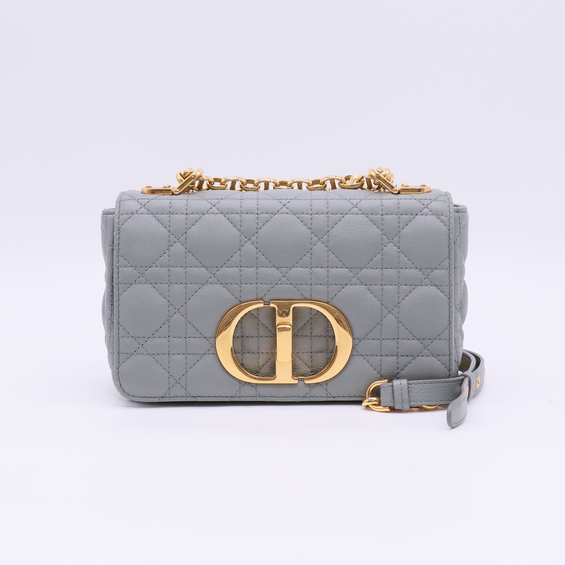 Small Dior Caro Bag Stone Gray Supple Cannage Calfskin twins LDJ5705