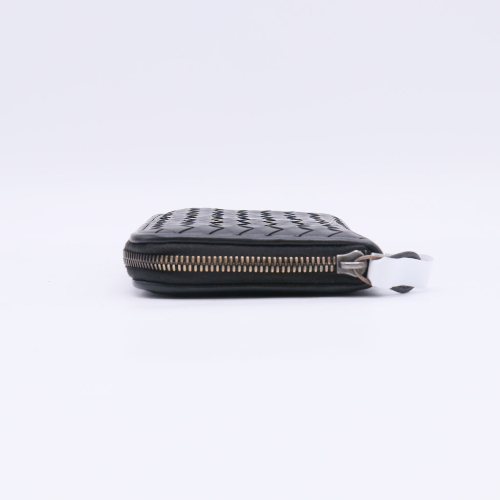 Black Intrecciato Woven Nappa Leather Zip Around Wallet W22693