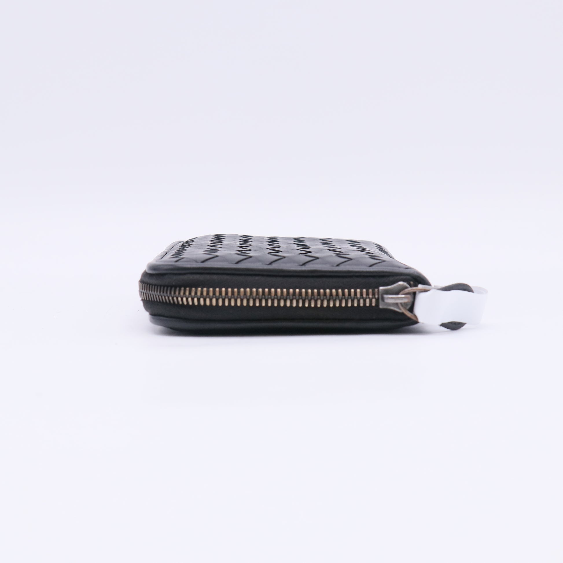 Black Intrecciato Woven Nappa Leather Zip Around Wallet W22693