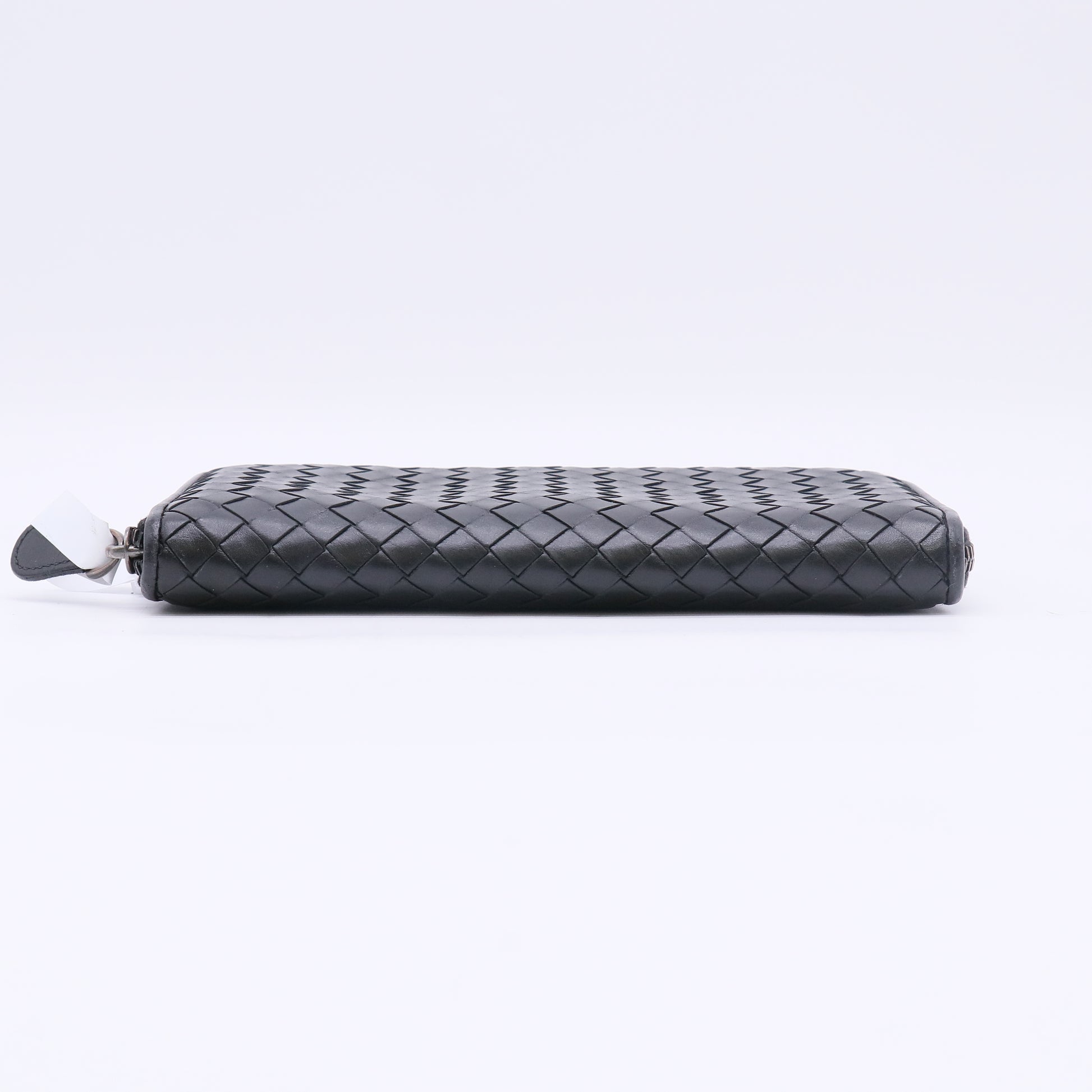 Black Intrecciato Woven Nappa Leather Zip Around Wallet W22693