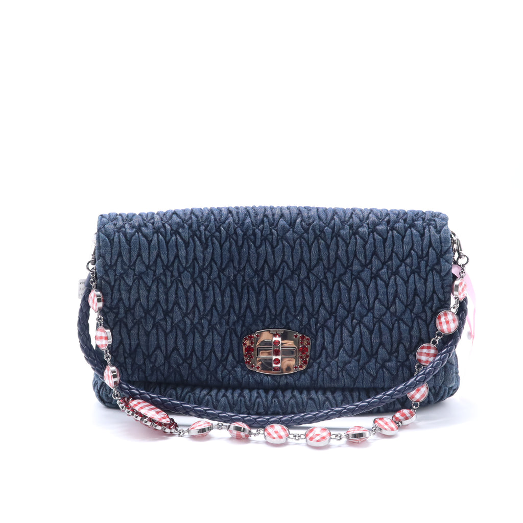 Miu Miu Denim Matelasse Crystal Chain Bag twins LDJ4211