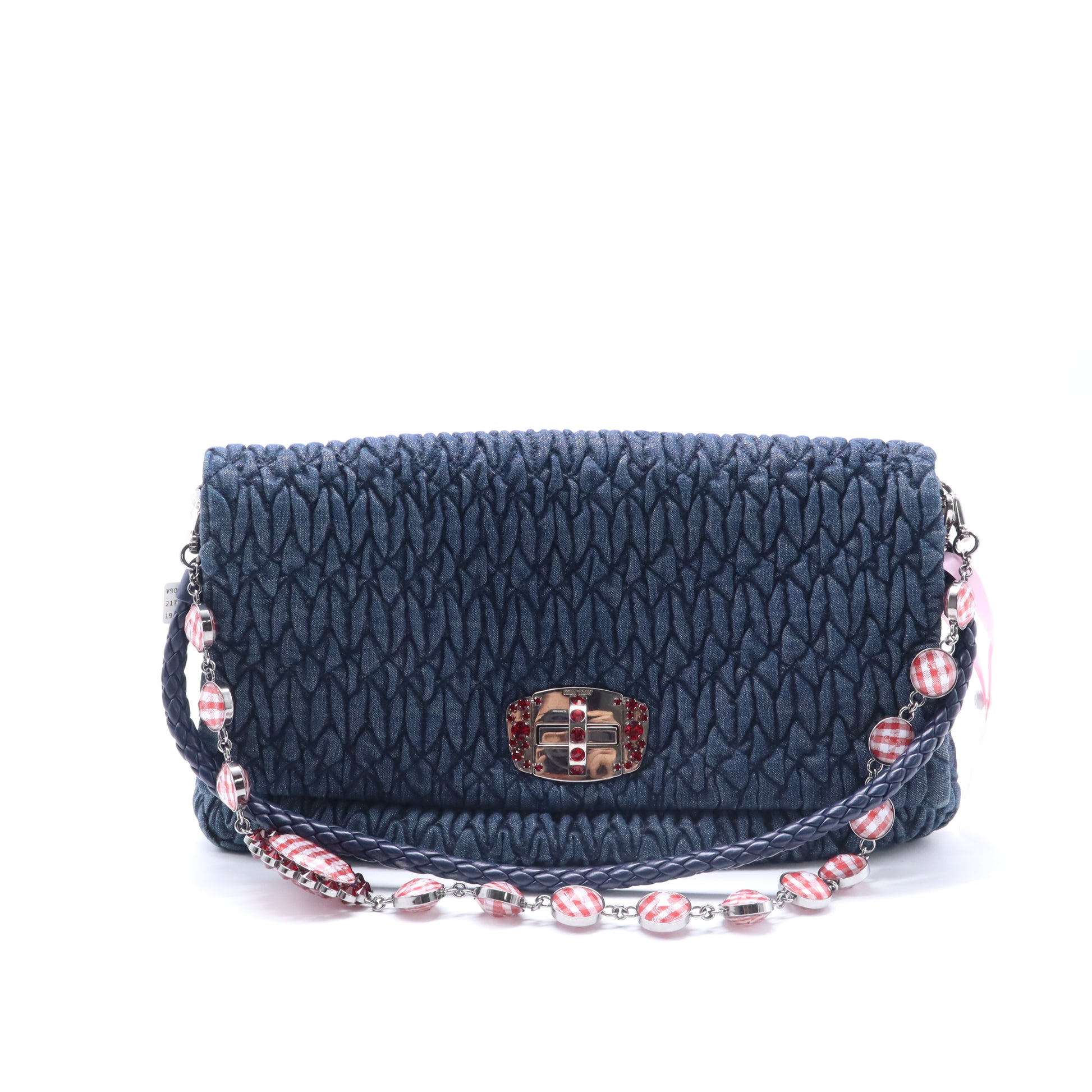 Miu Miu Denim Matelasse Crystal Chain Bag twins LDJ4211