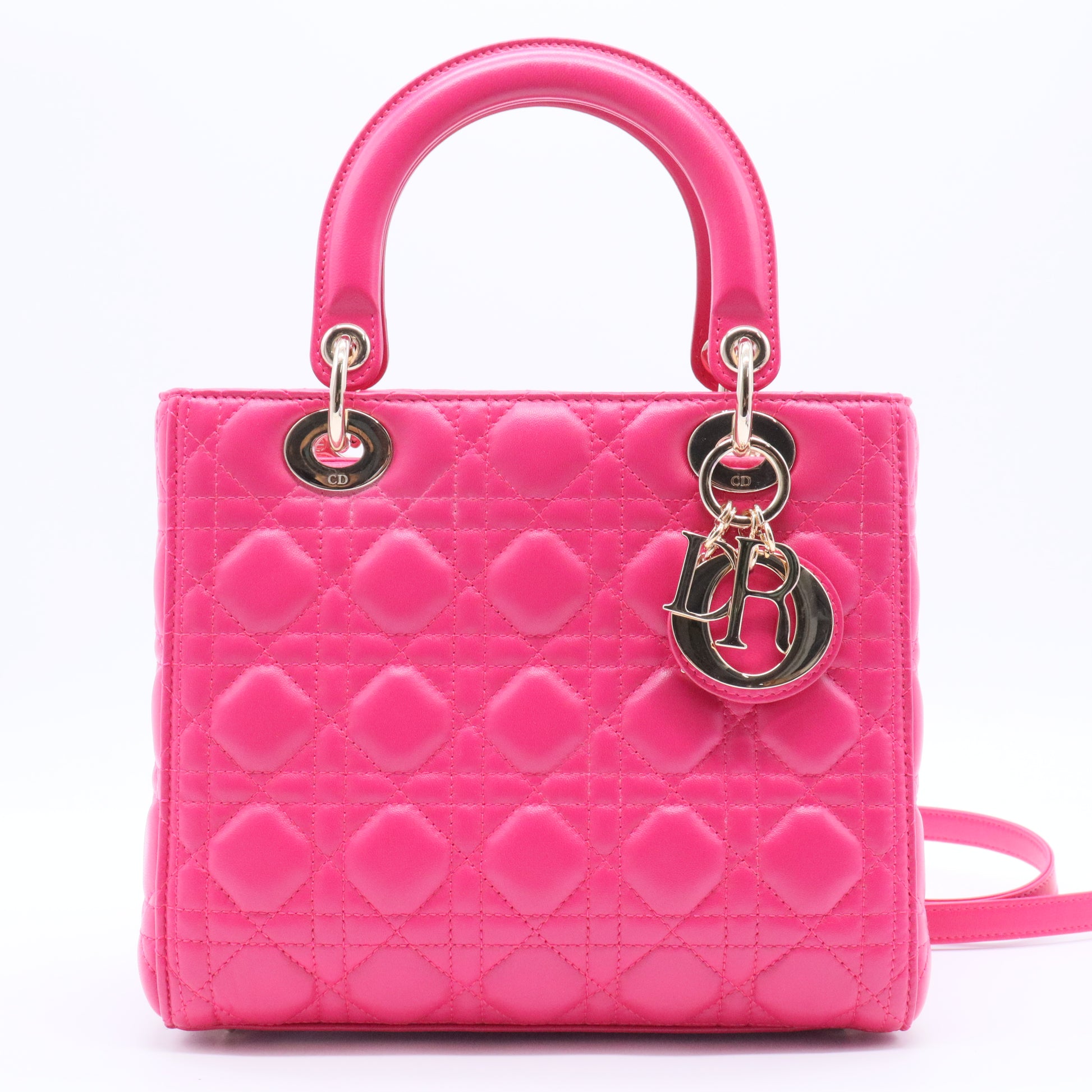 Fuchsia Cannage Quilted Lambskin Leather Medium Lady Dior Bag  B12143