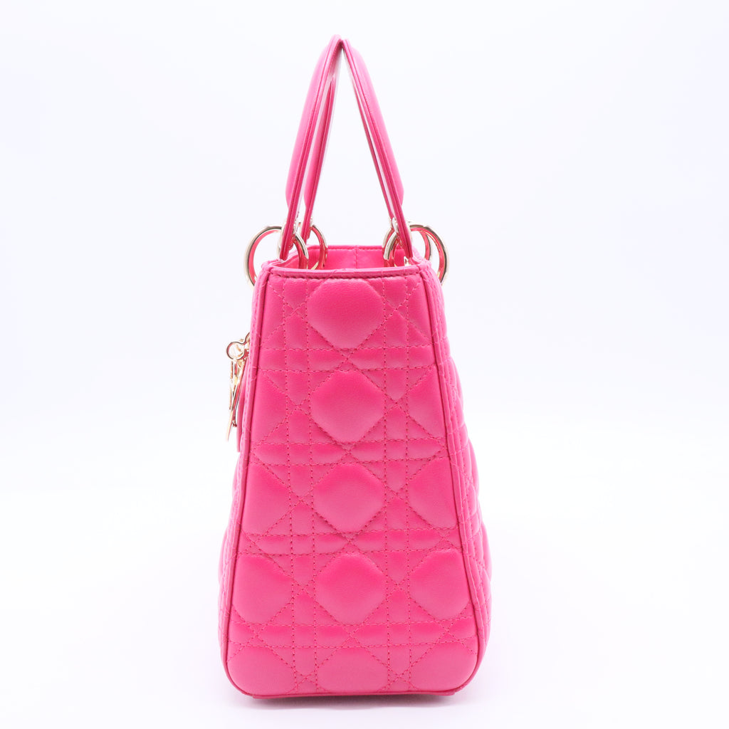 Fuchsia Cannage Quilted Lambskin Leather Medium Lady Dior Bag  B12143