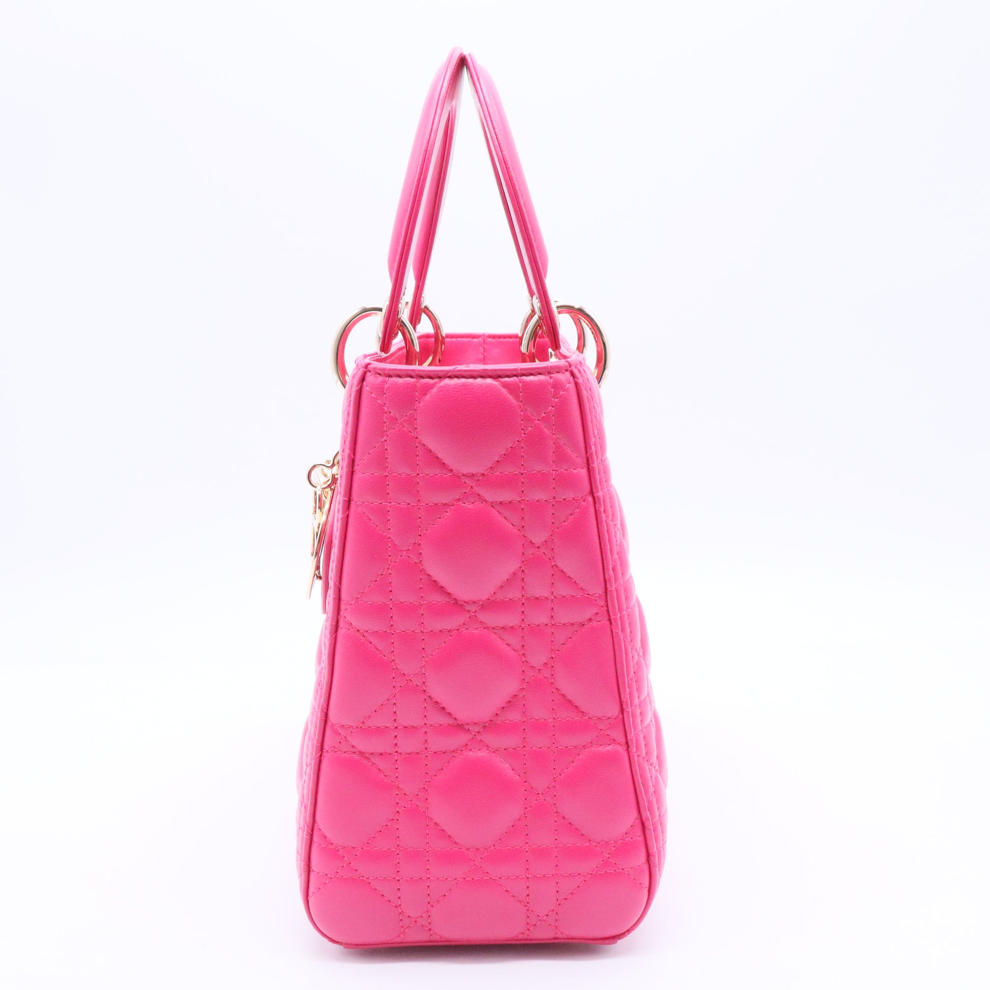 Fuchsia Cannage Quilted Lambskin Leather Medium Lady Dior Bag  B12143