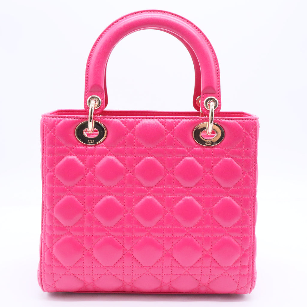 Fuchsia Cannage Quilted Lambskin Leather Medium Lady Dior Bag  B12143